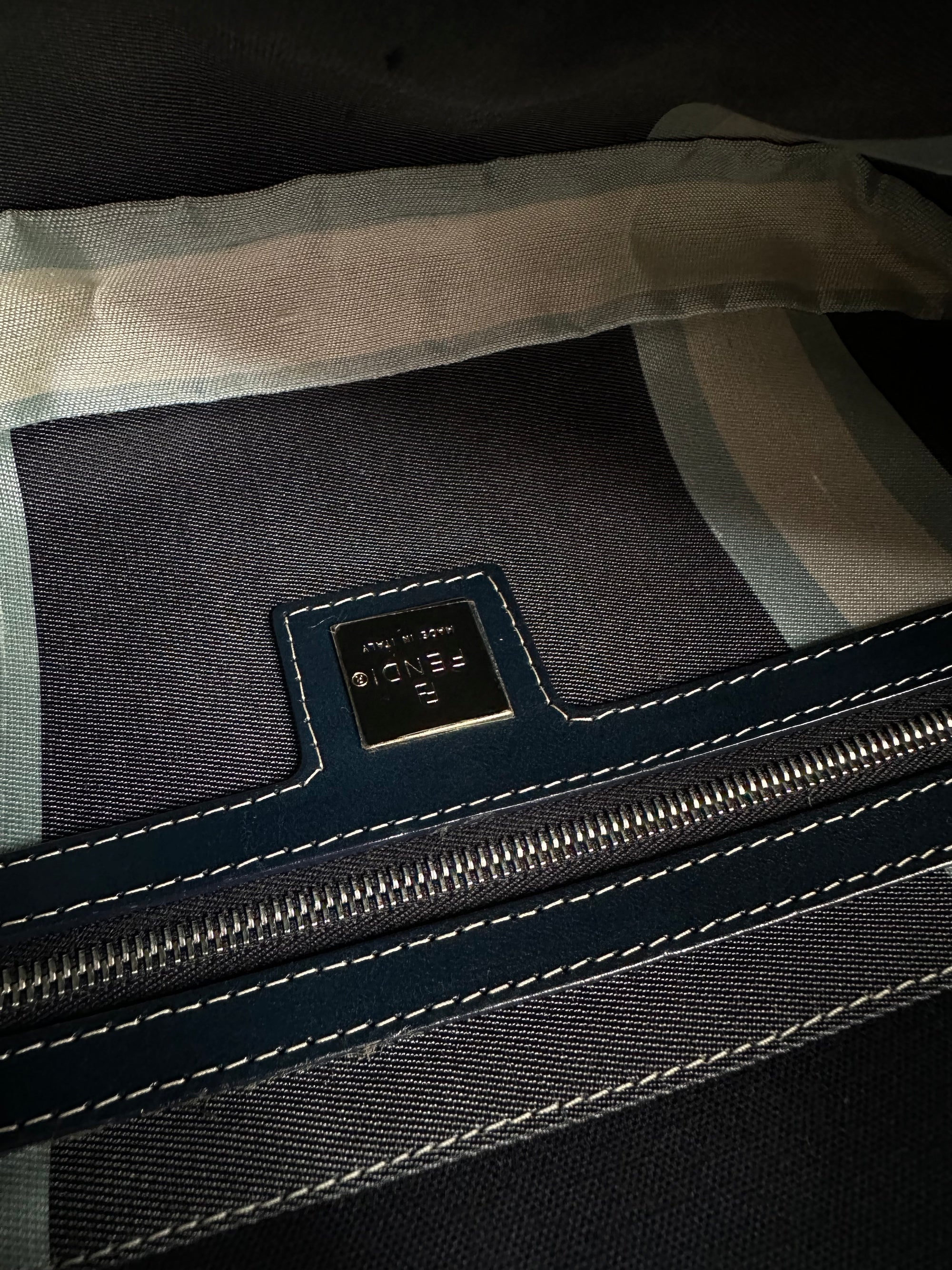 Fendi Blue Denim Baguette - Silver Psychedelic Swirl Clasp