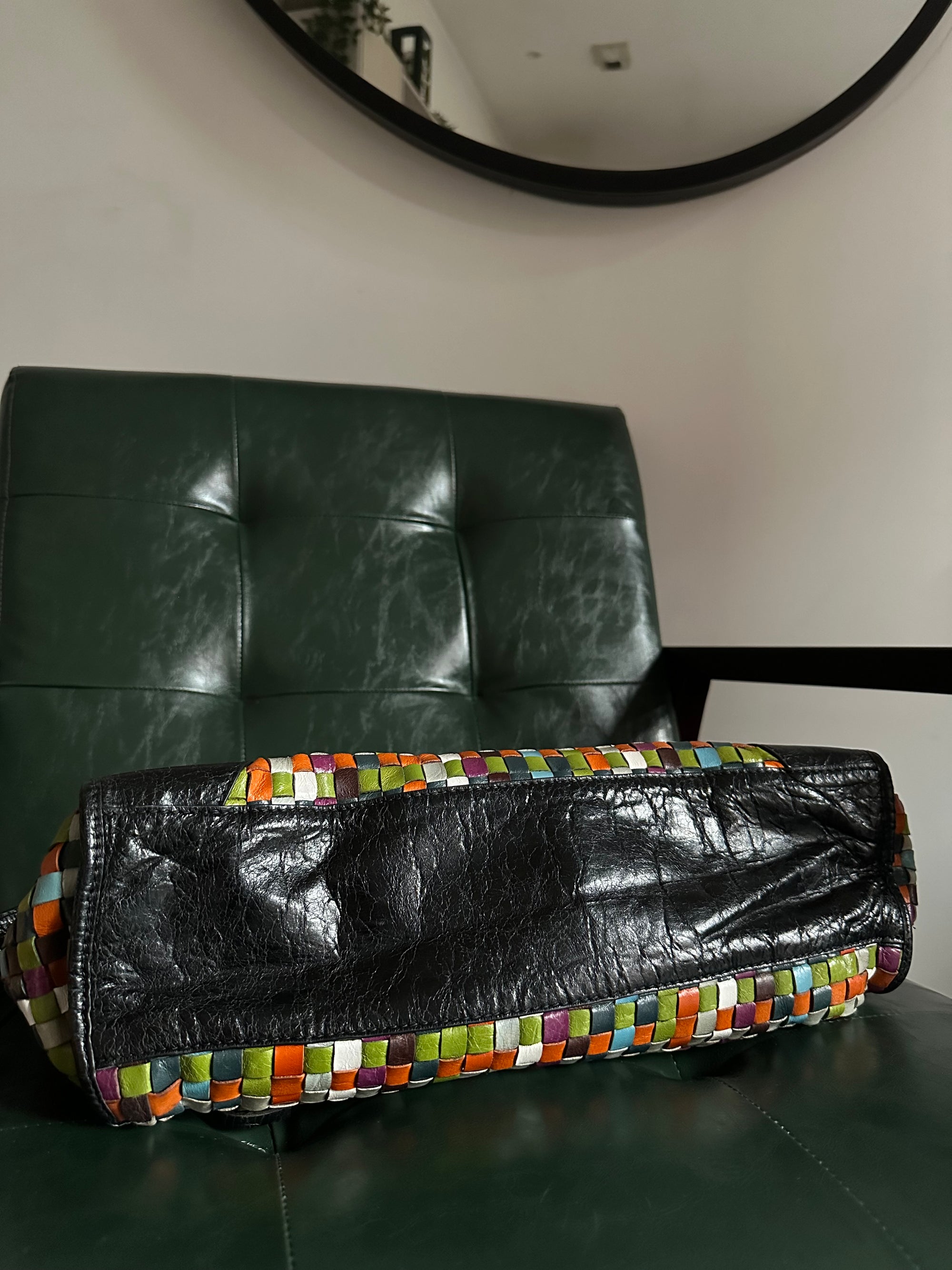Rare Balenciaga Woven Multicolour City Bag - Medium
