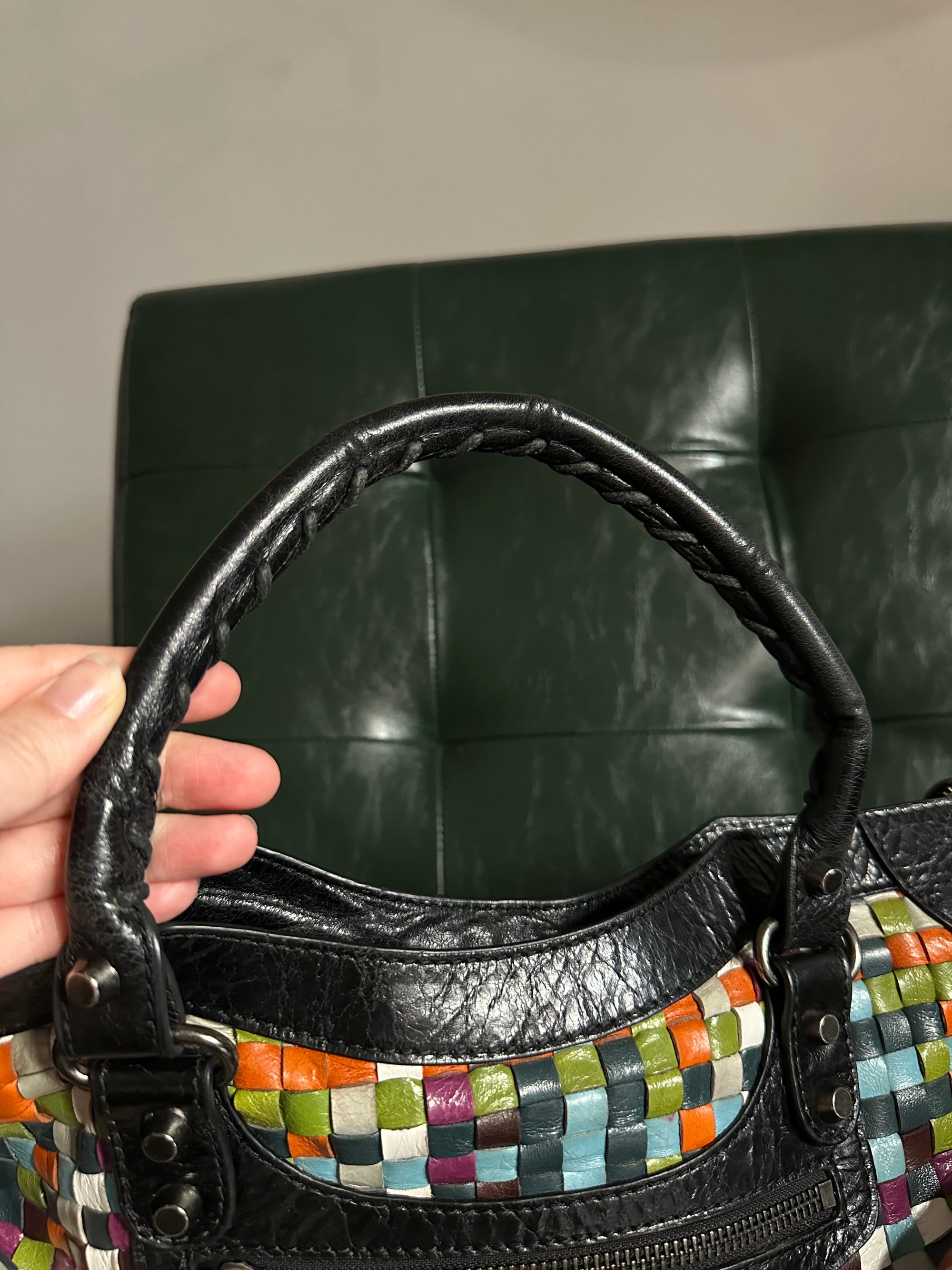 Rare Balenciaga Woven Multicolour City Bag - Medium