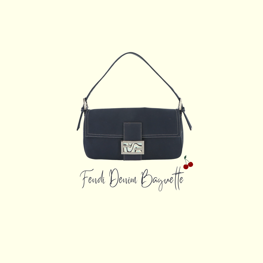 Fendi Blue Denim Baguette - Silver Psychedelic Swirl Clasp