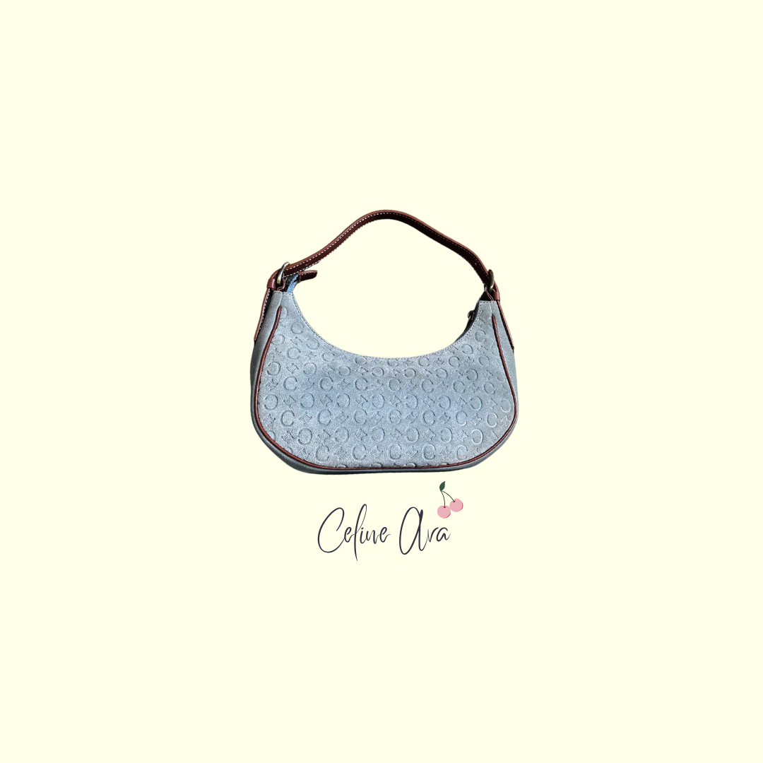 Vintage Celine Ava Shoulder Bag - Blue Suede Monogram