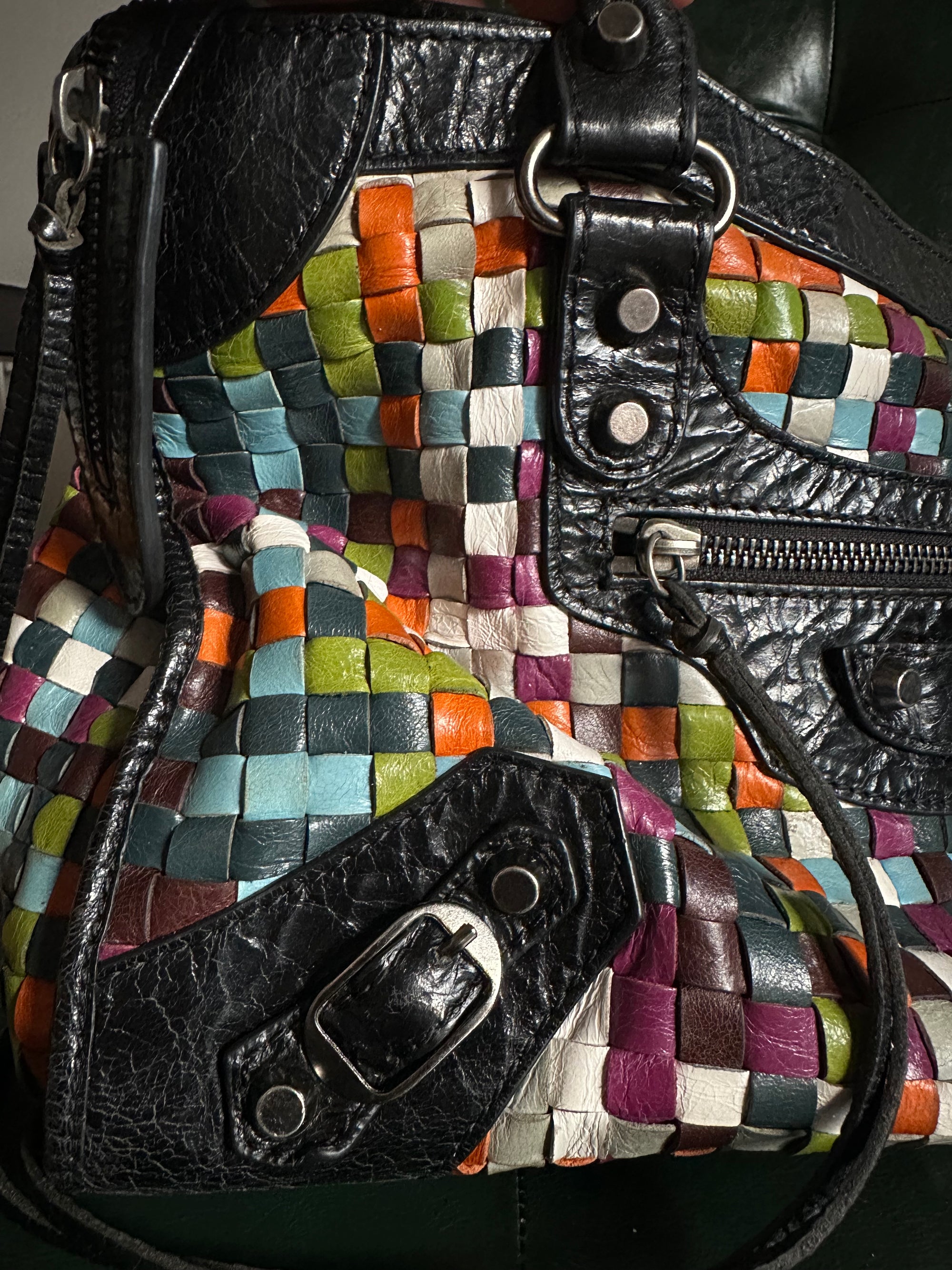 Rare Balenciaga Woven Multicolour City Bag - Medium
