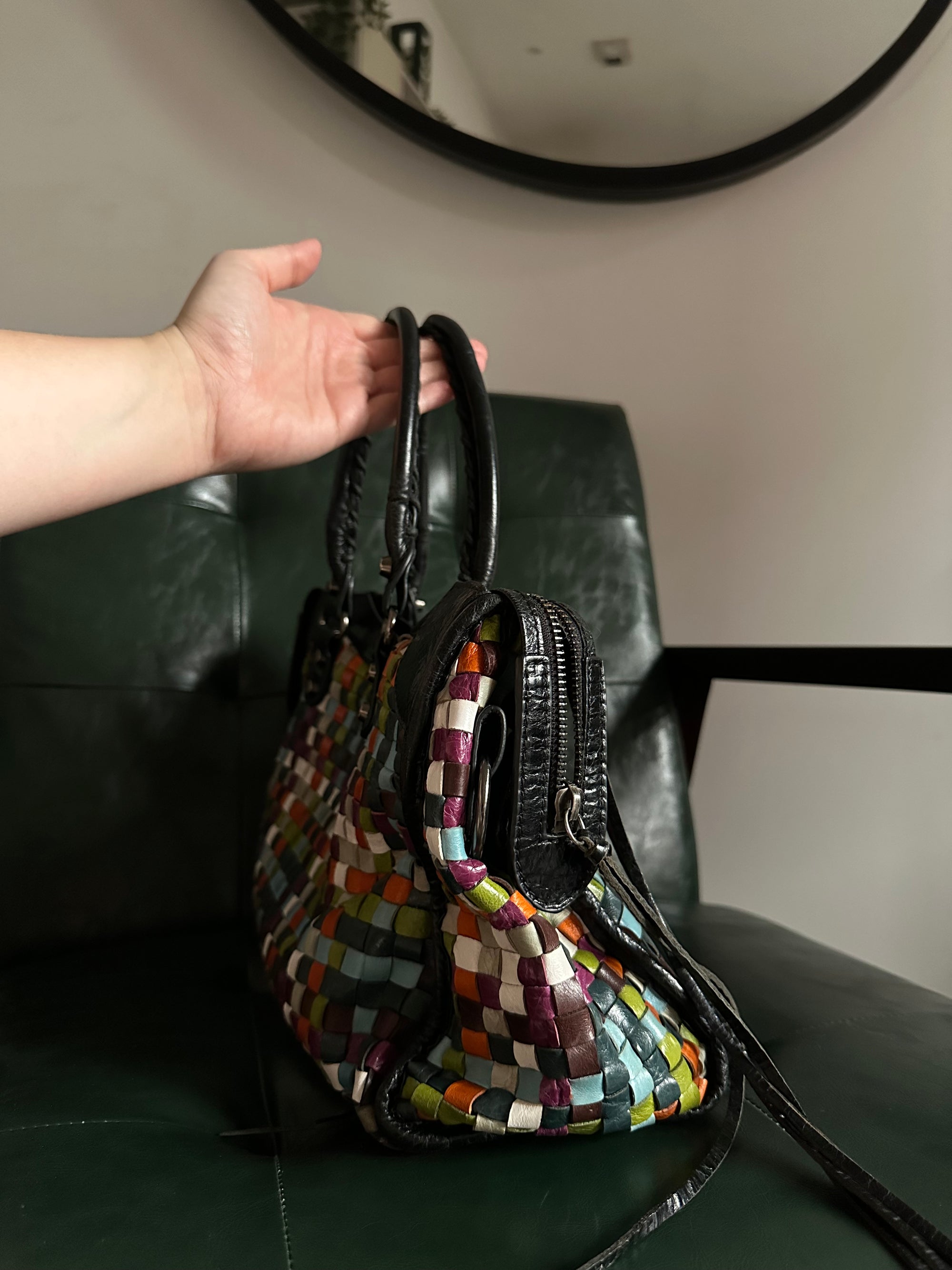 Rare Balenciaga Woven Multicolour City Bag - Medium