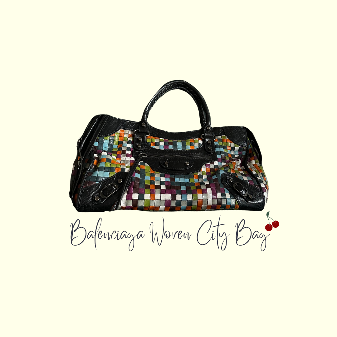 Rare Balenciaga Woven Multicolour City Bag - Medium