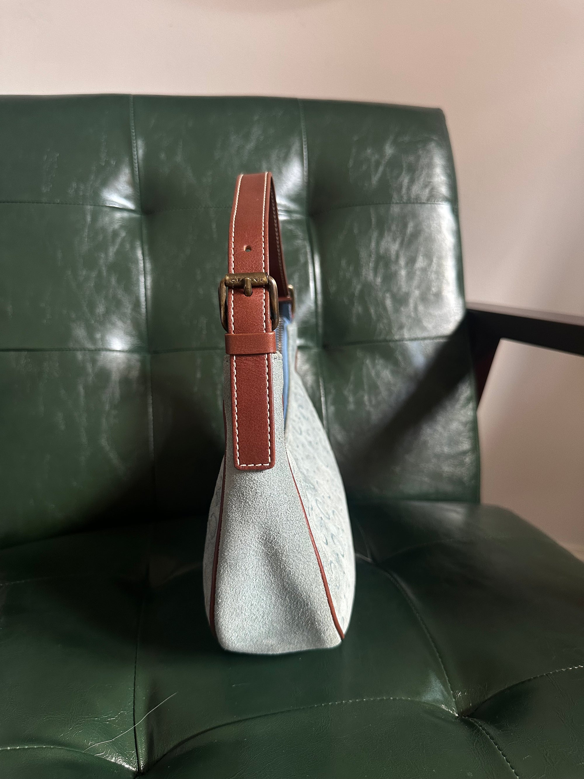 Vintage Celine Ava Shoulder Bag - Blue Suede Monogram