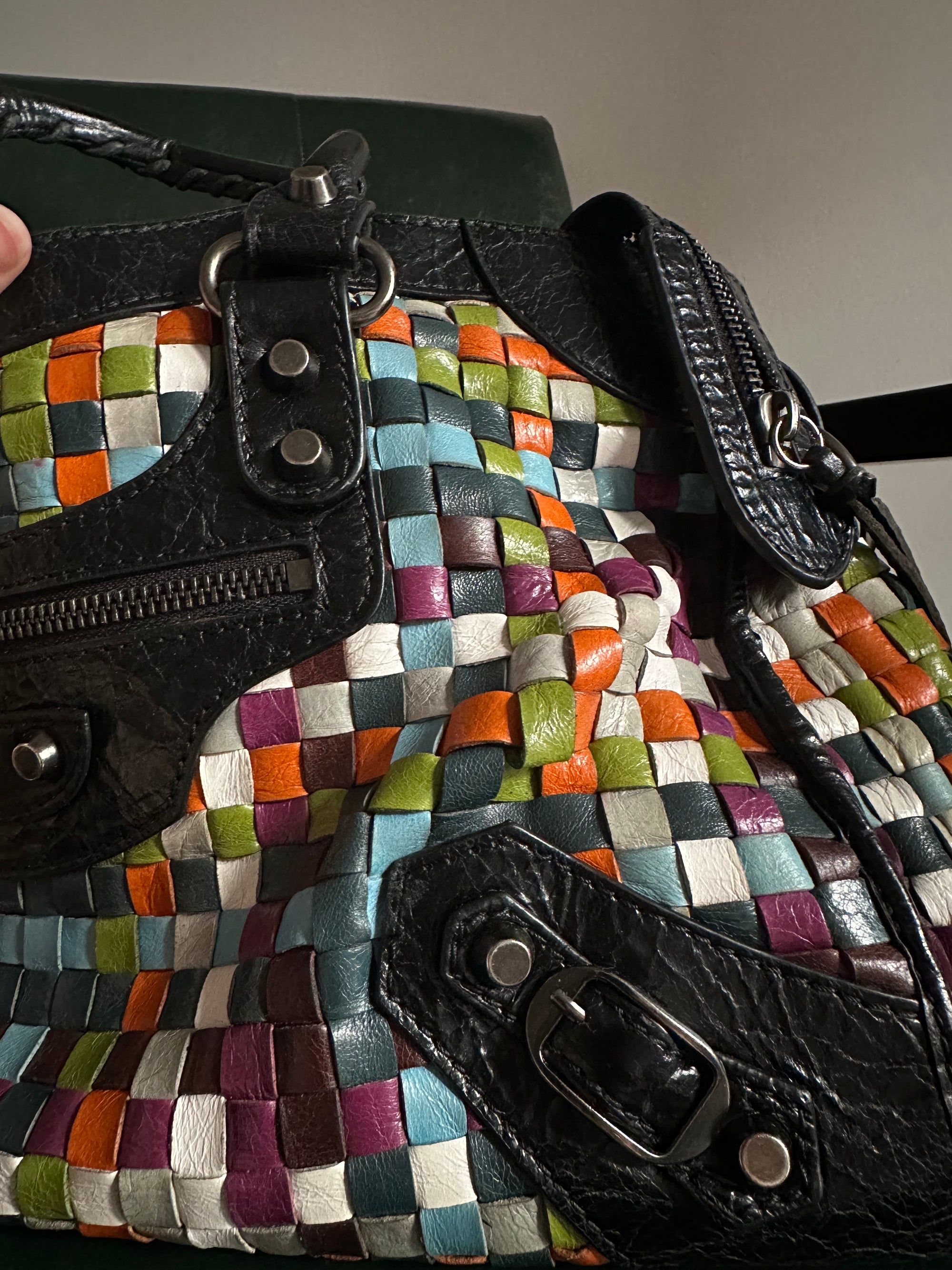 Rare Balenciaga Woven Multicolour City Bag - Medium