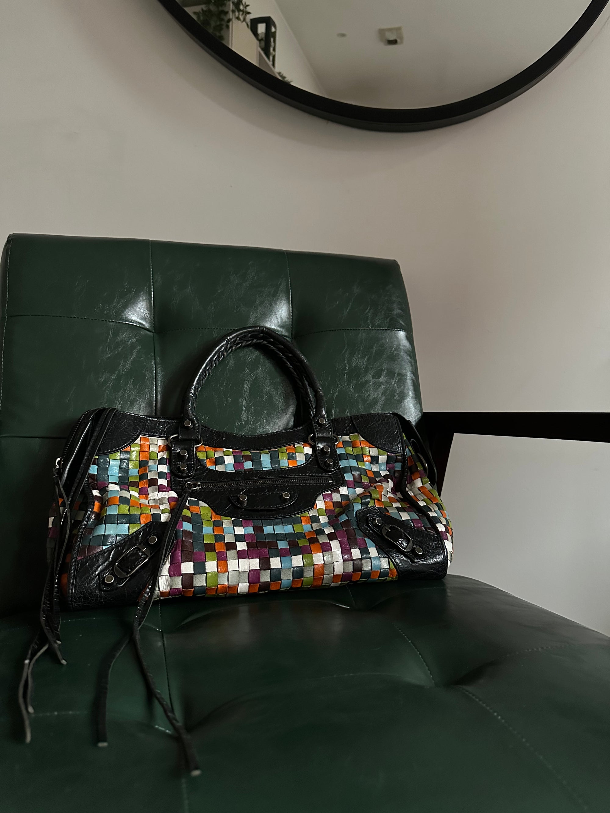Rare Balenciaga Woven Multicolour City Bag - Medium