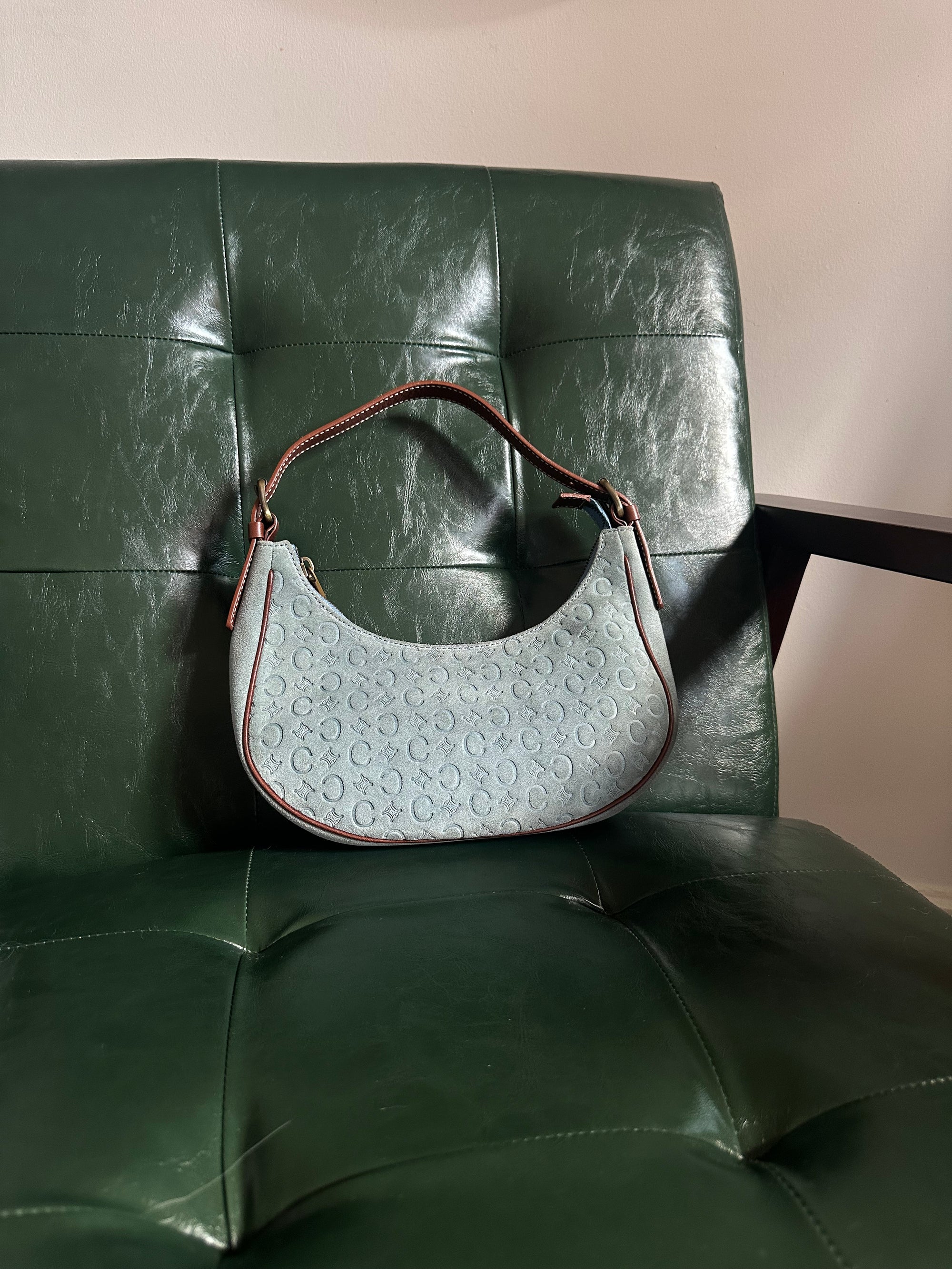 Vintage Celine Ava Shoulder Bag - Blue Suede Monogram