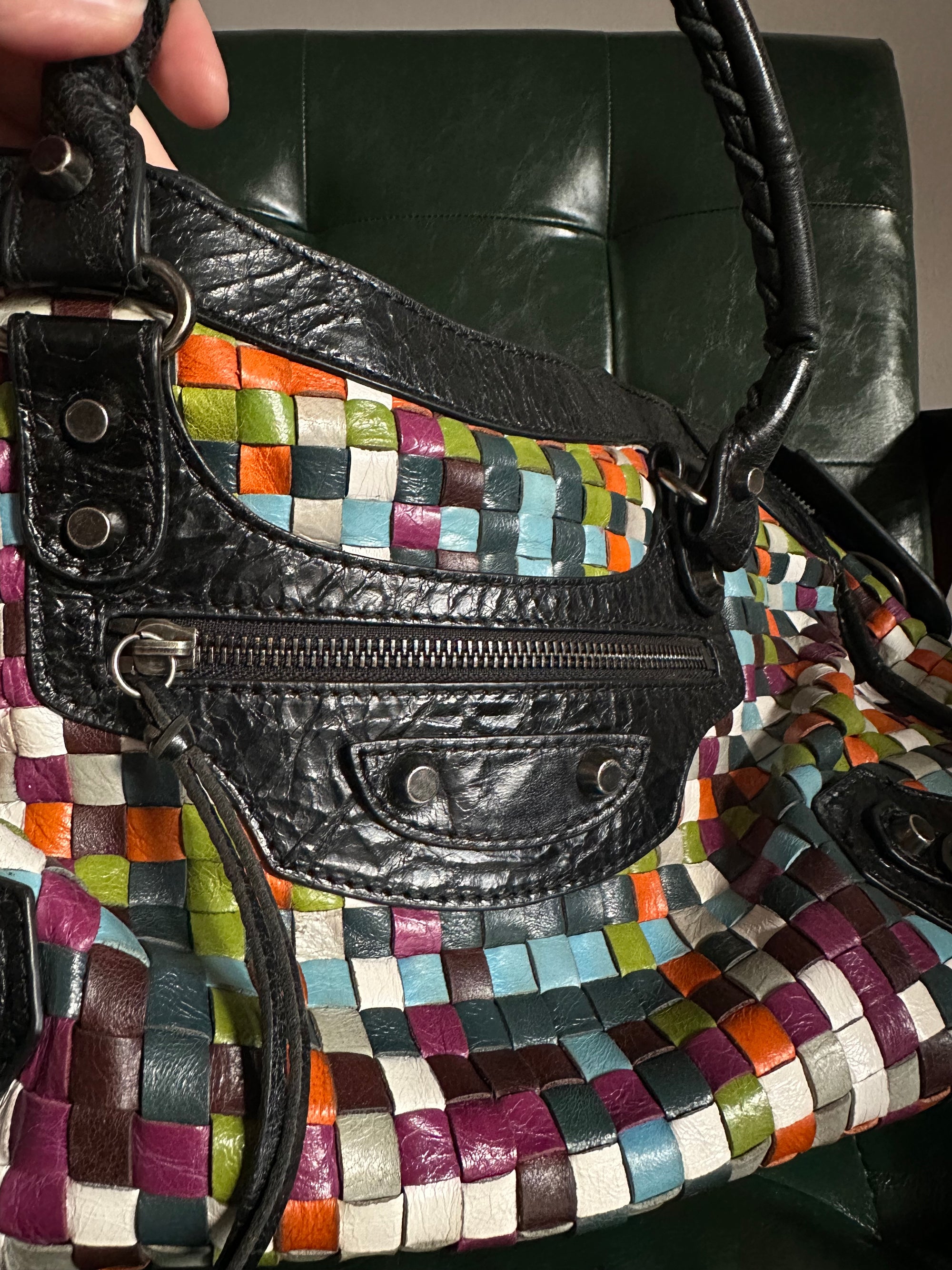 Rare Balenciaga Woven Multicolour City Bag - Medium