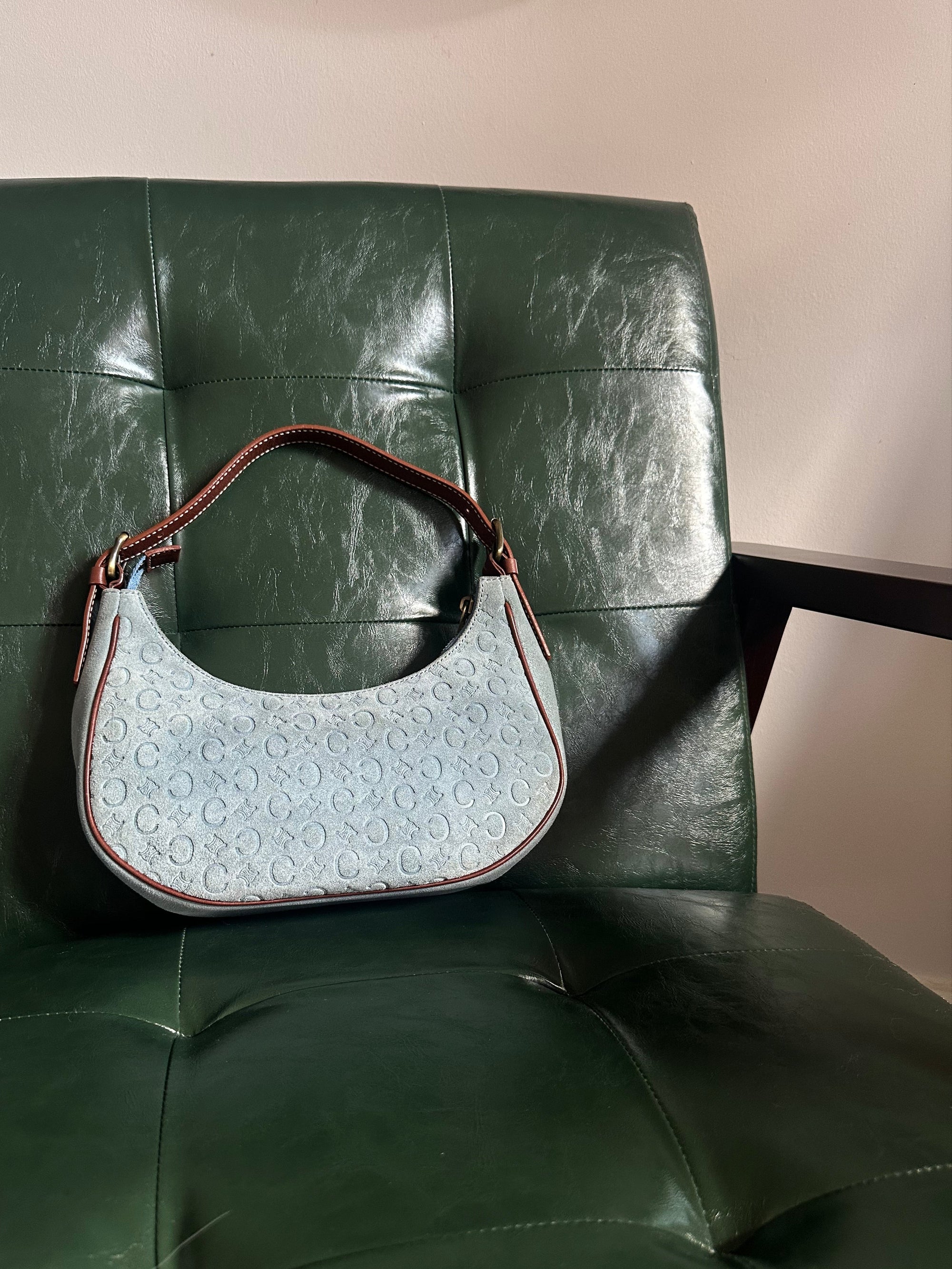Vintage Celine Ava Shoulder Bag - Blue Suede Monogram