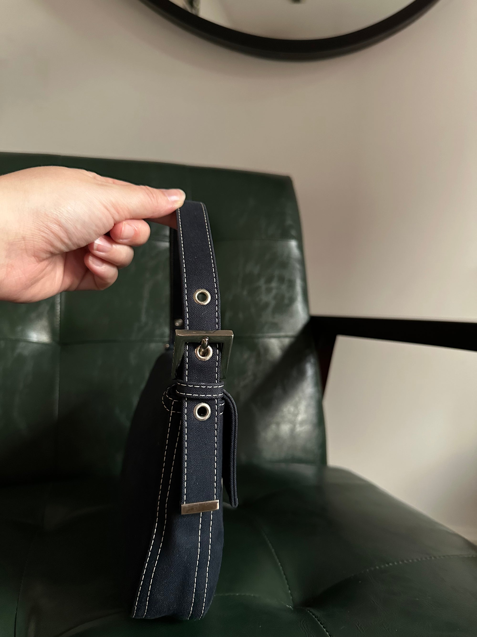 Fendi Blue Denim Baguette - Silver Psychedelic Swirl Clasp