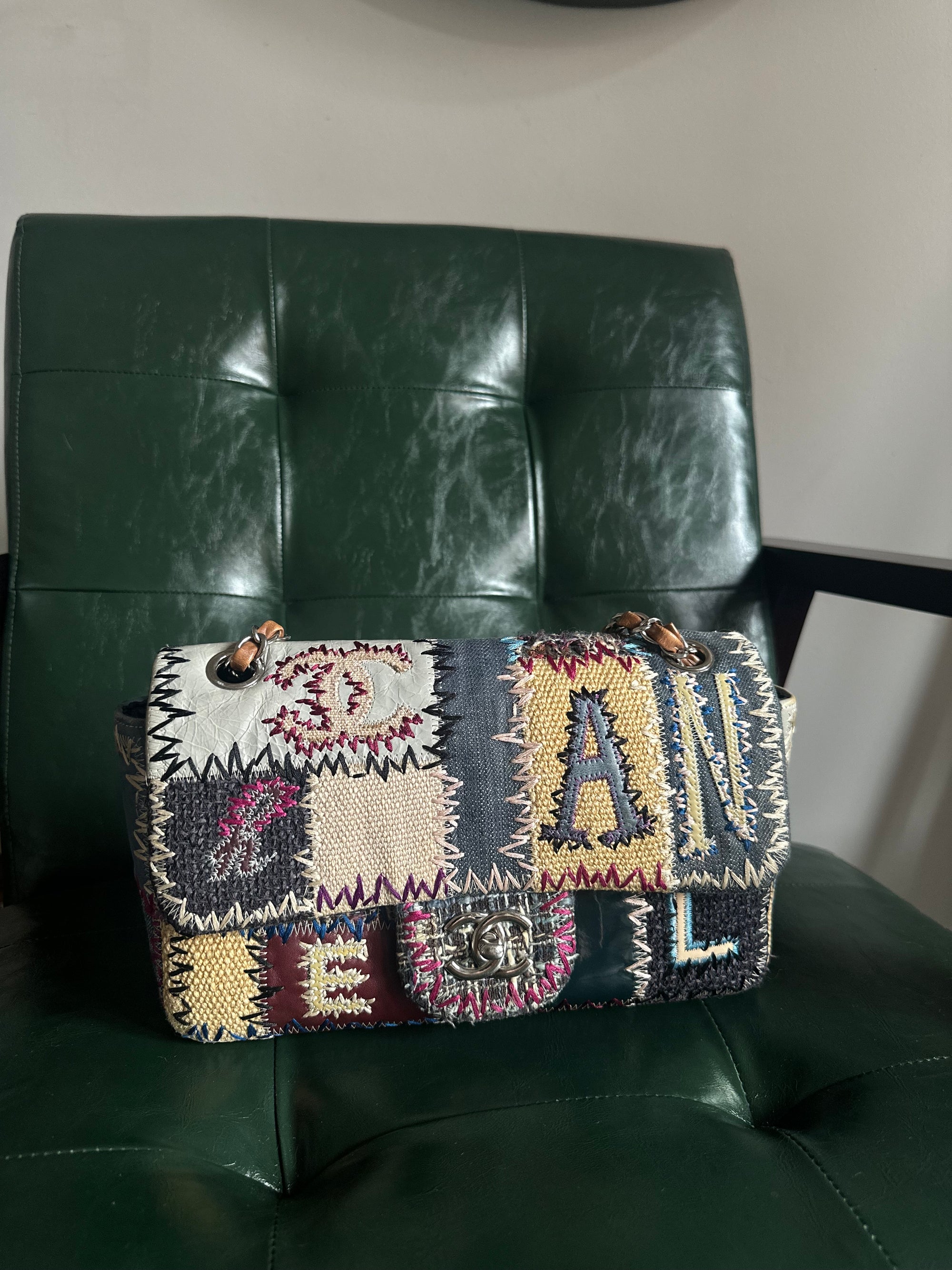 Chanel Denim Patchwork Flap Bag - Size Medium