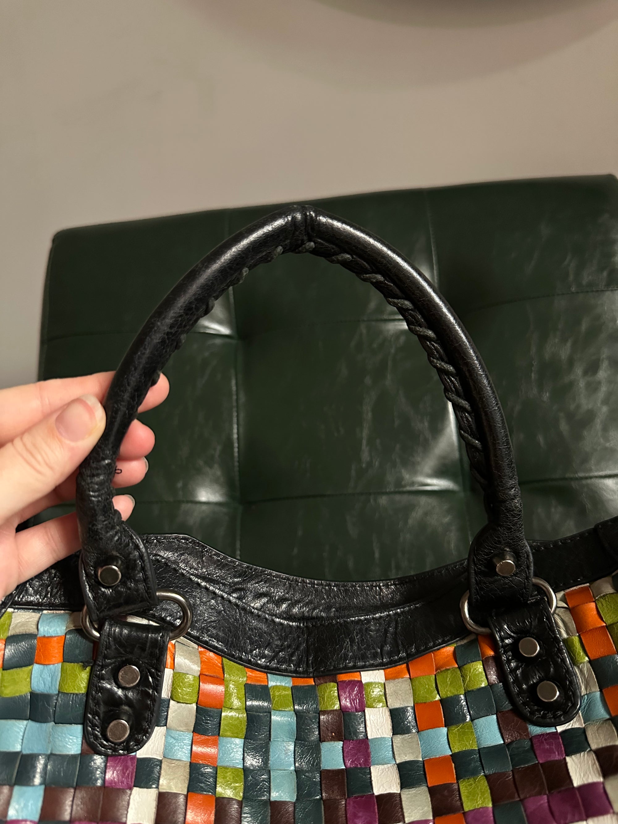 Rare Balenciaga Woven Multicolour City Bag - Medium