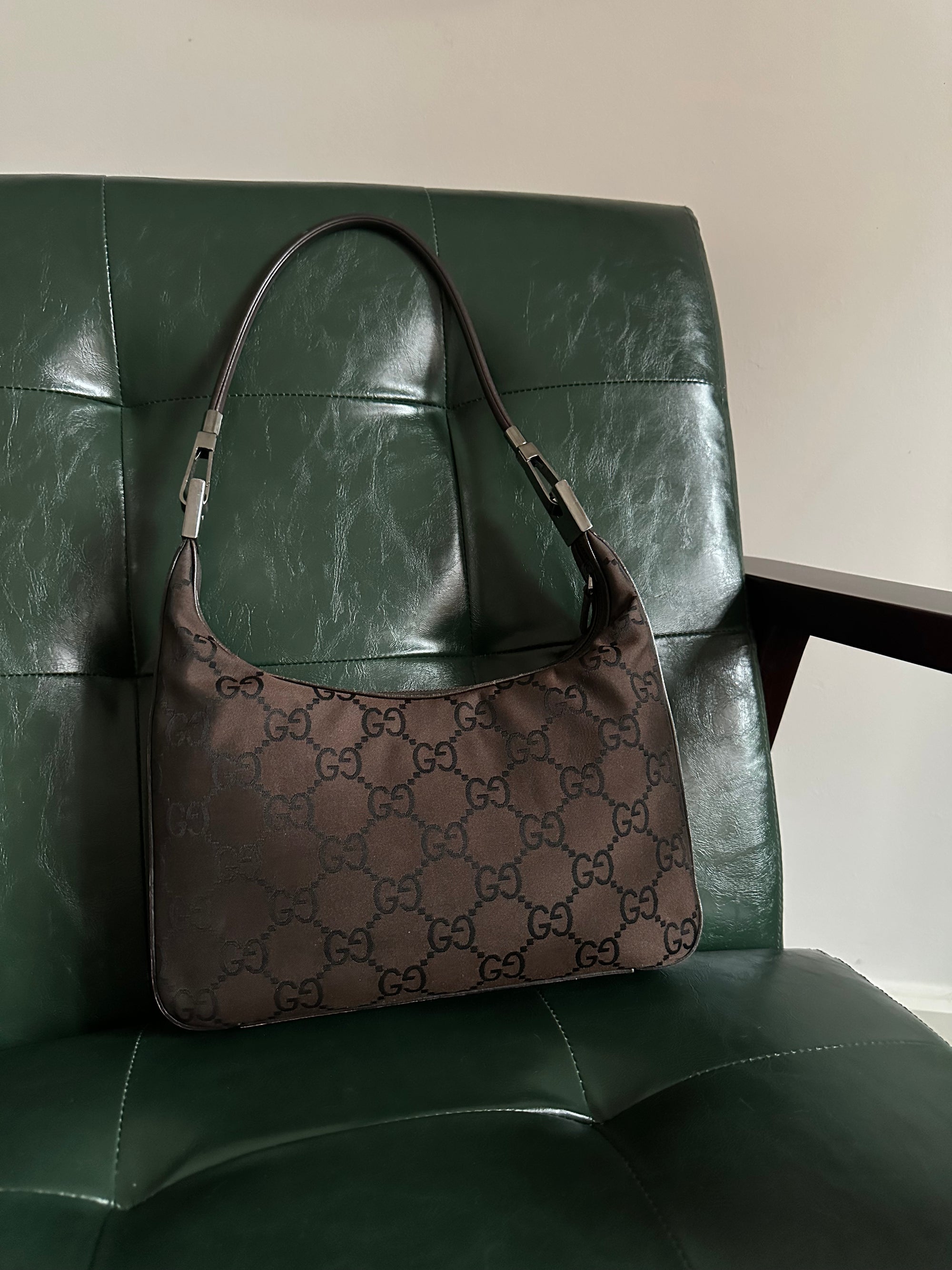 Vintage Gucci Brown Monogram Canvas GG Shoulder Bag