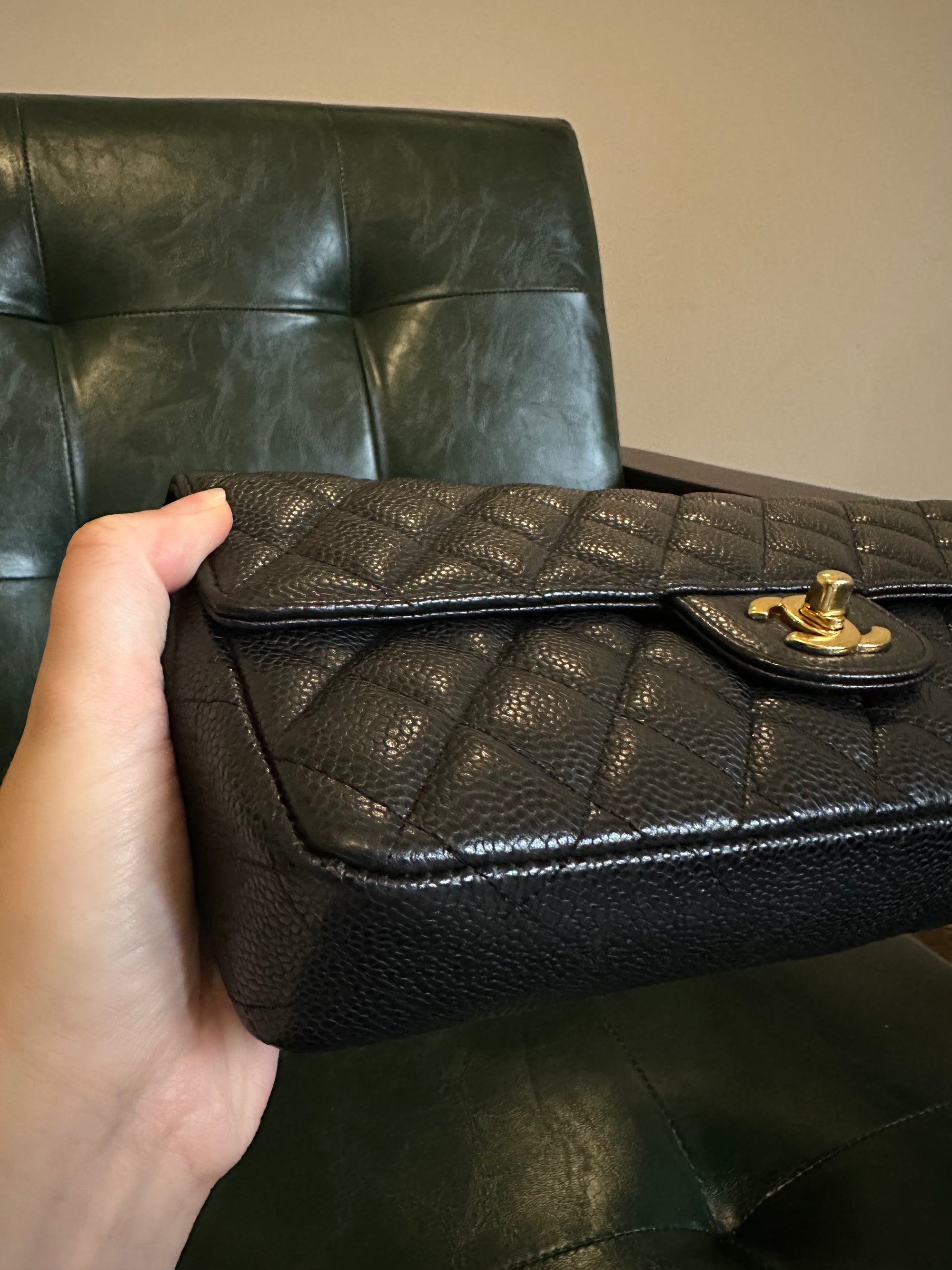 Chanel black caviar leather East West shoulder bag