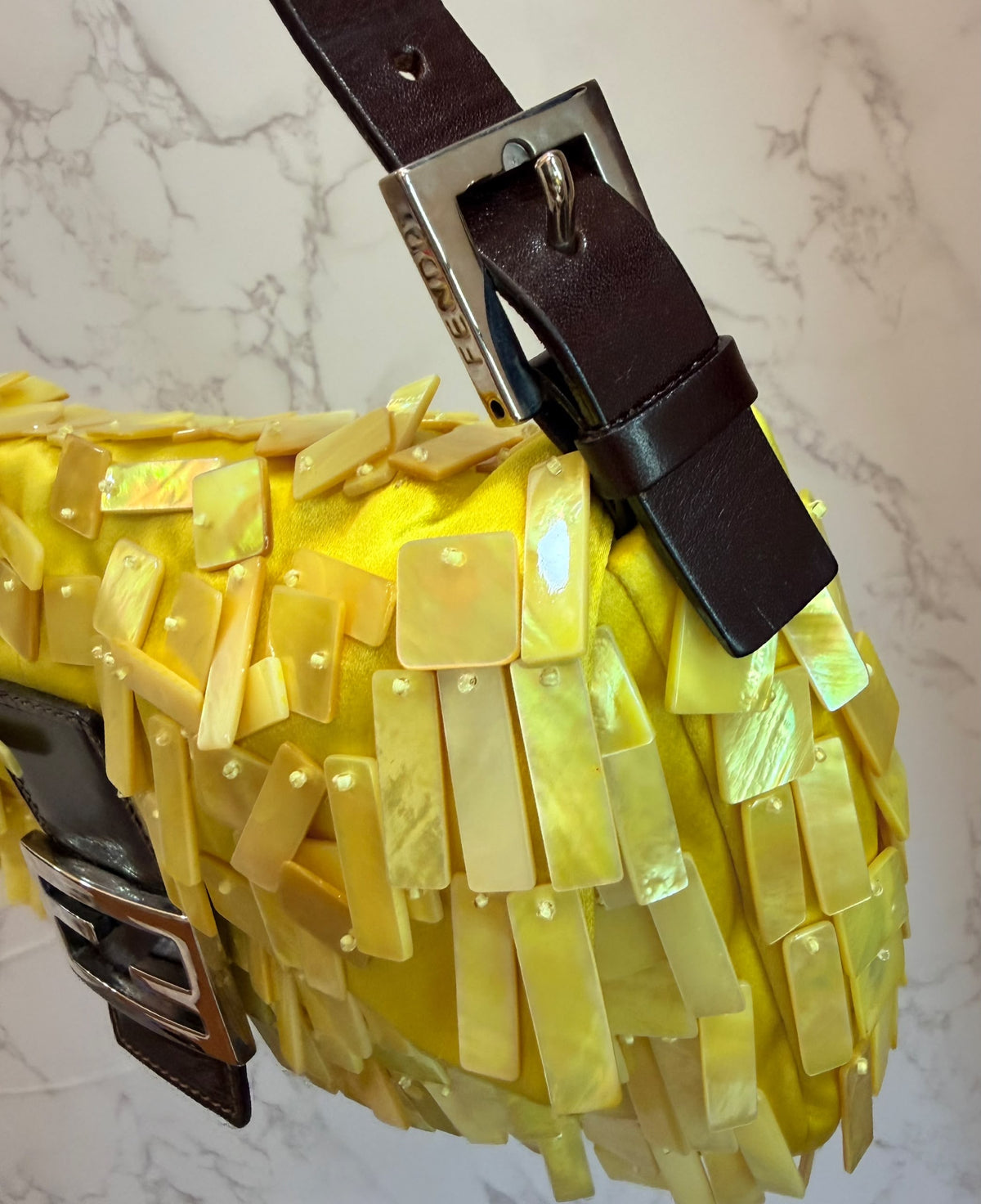 Ultra rare! Fendi mother of pearl yellow shell beaded baguette