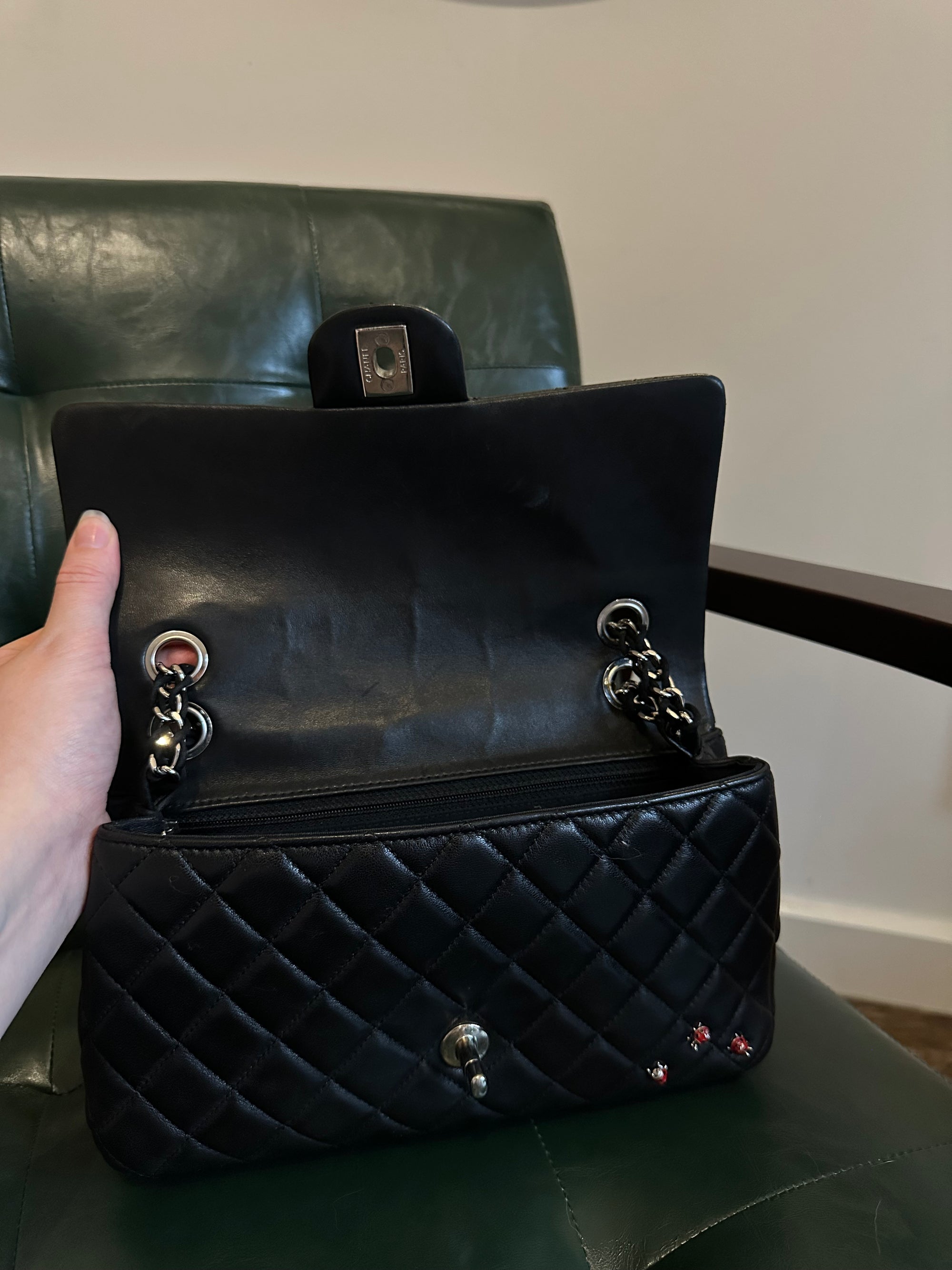 Rare! Chanel medium black ladybug single flap bag