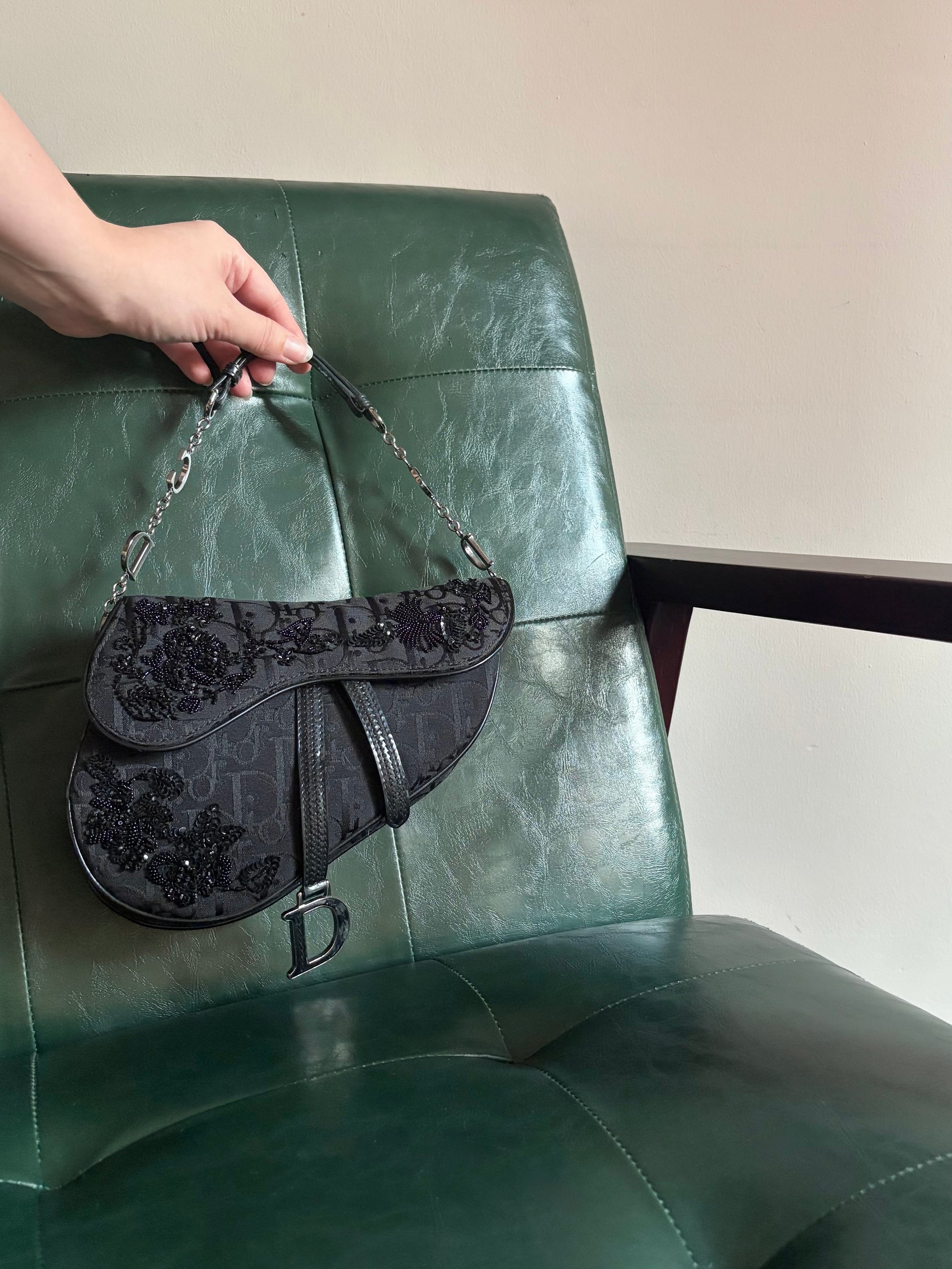 Limited Edition Dior mini saddle bag black embellished monogram canvas