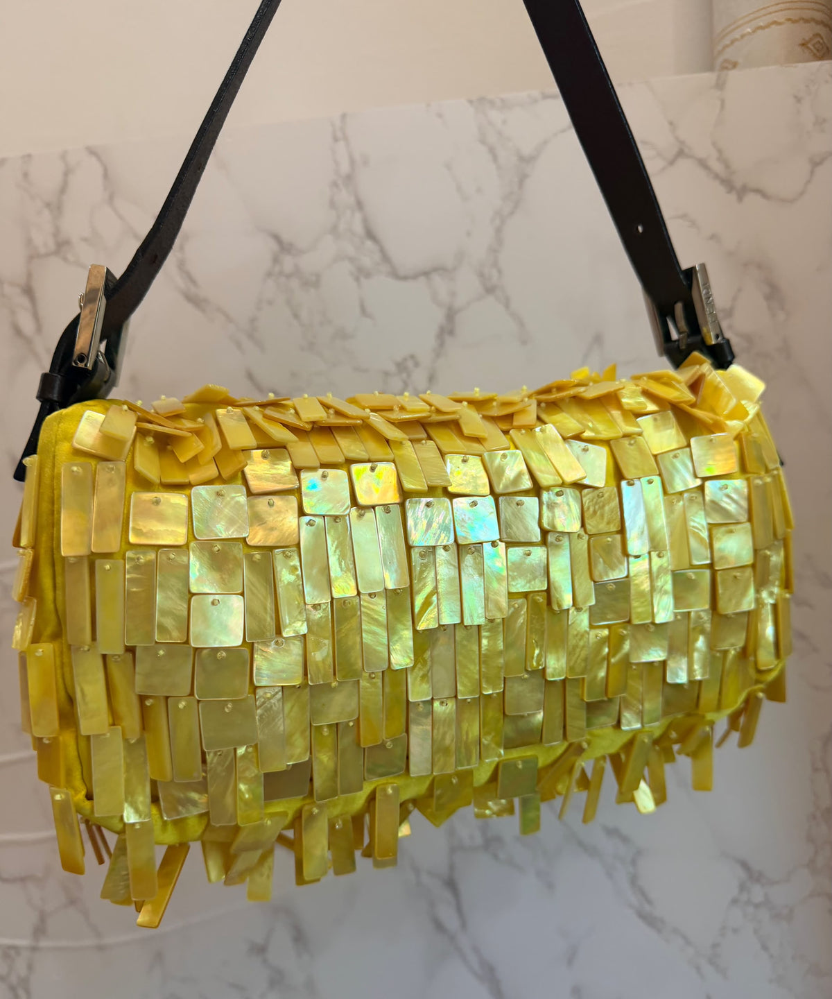 Ultra rare! Fendi mother of pearl yellow shell beaded baguette