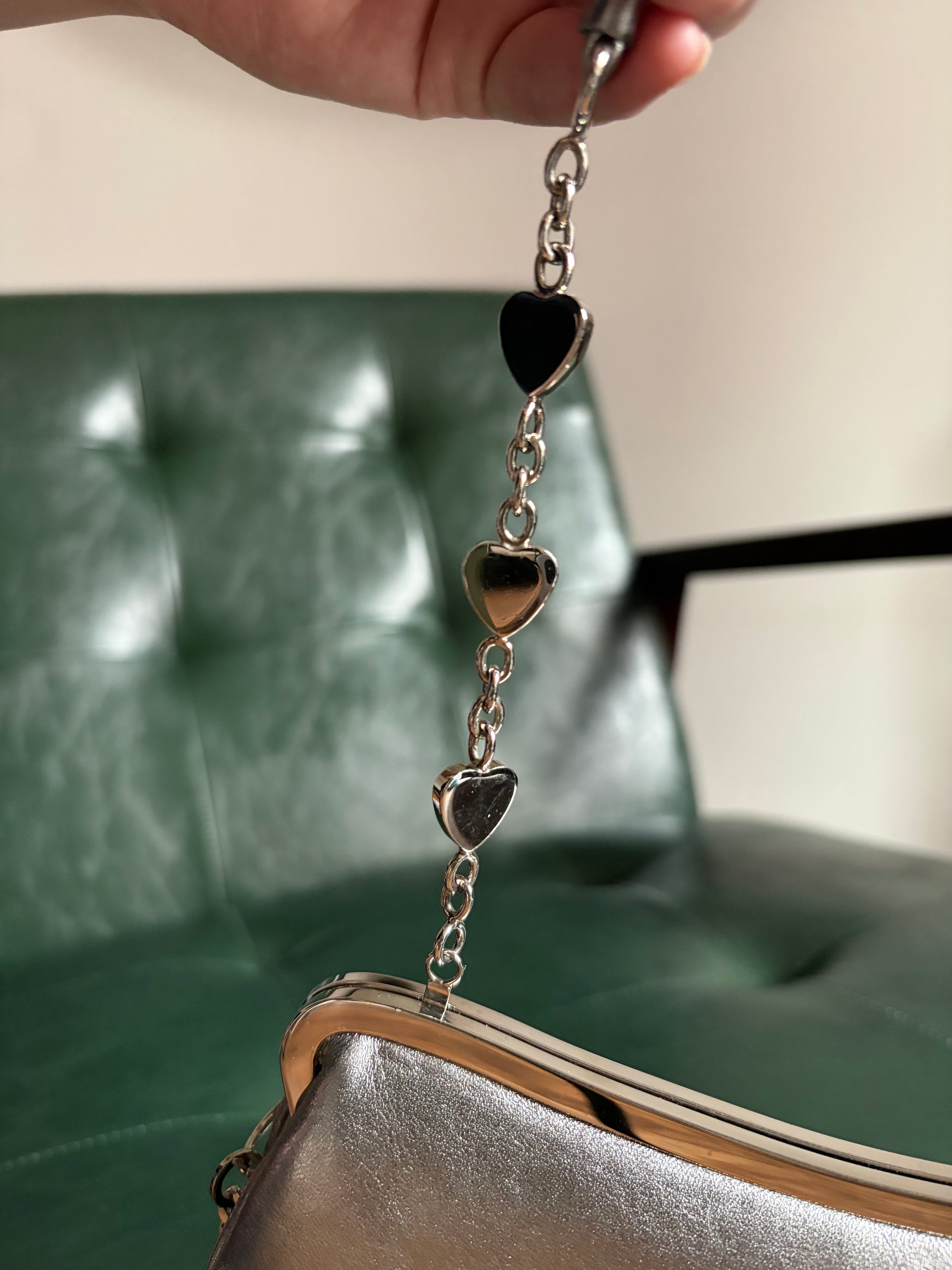 Ultra rare! Dior Silver Vintage Heart Chain Mini Saddle Bag