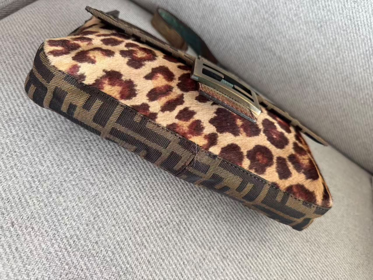 Fendi leopard pony hair lizard trim baguette