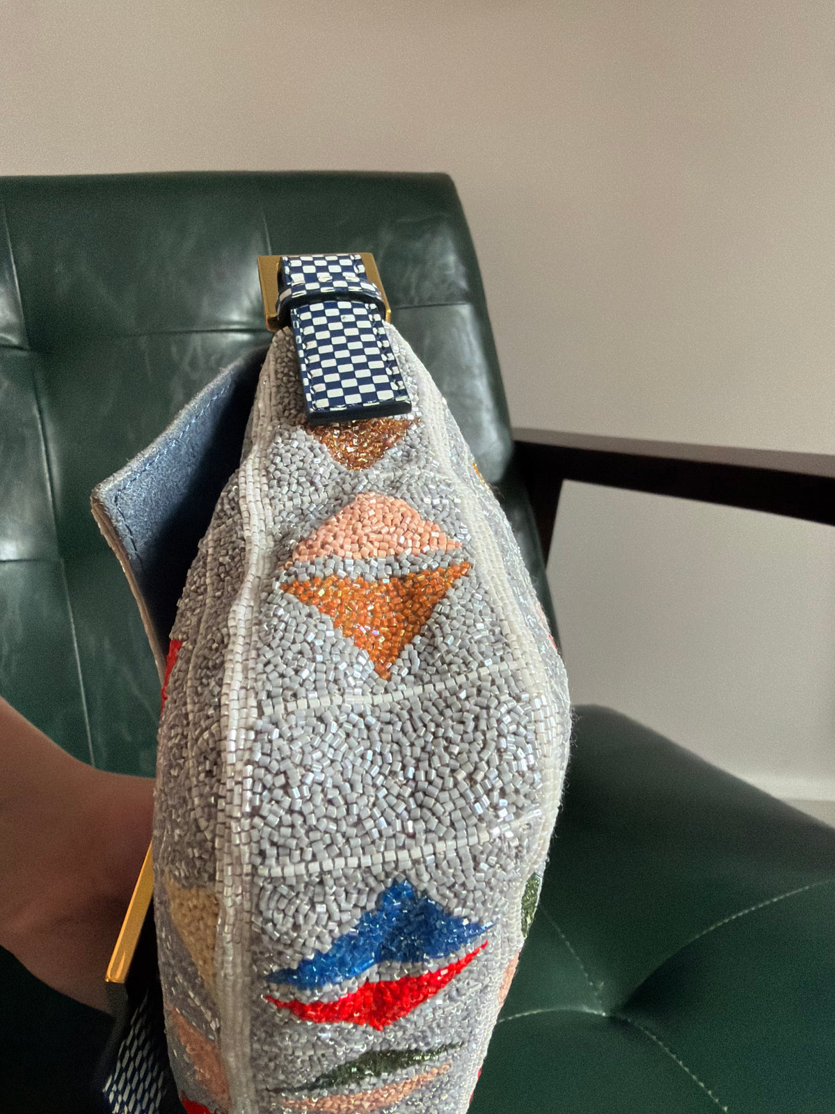 Ultra rare! Limited Edition vintage Fendi grey geometric multicoloured beaded baguette