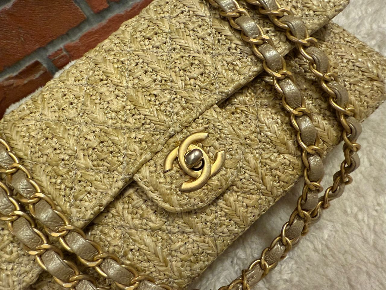 Chanel 18C Raffia Medium Classic Flap Bag Gold Hardware