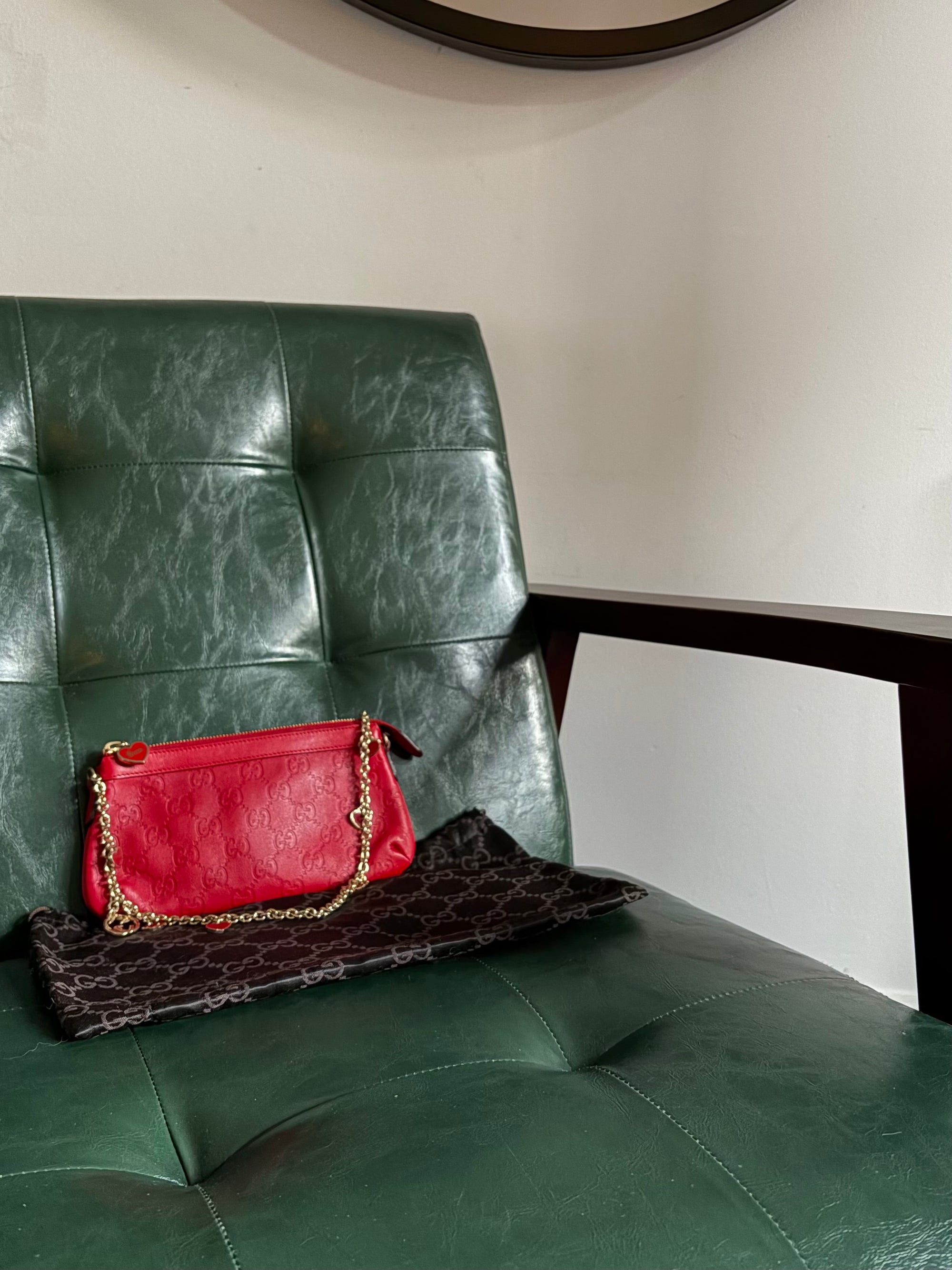 Gucci red vintage Guccisima heart chain pochette bag