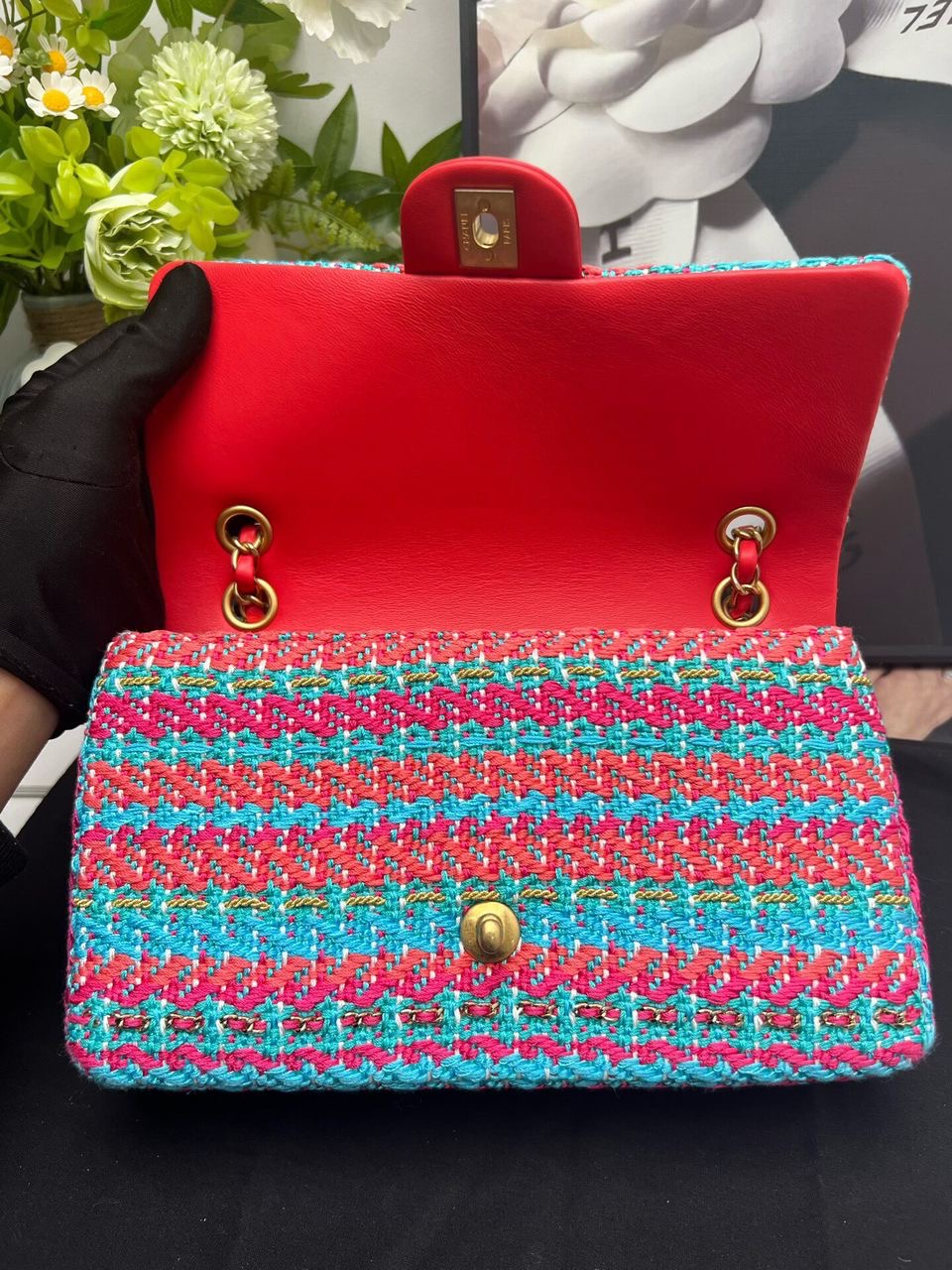 Chanel multicoloured medium tweed flap bag