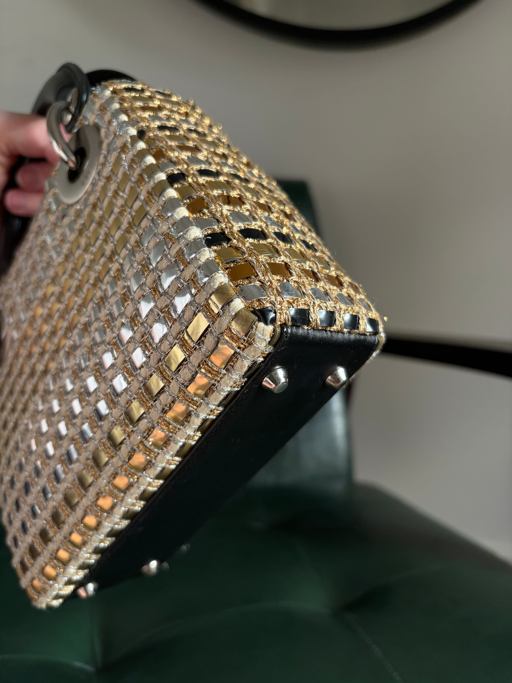 Metallic braided tweed mini Lady Dior bag