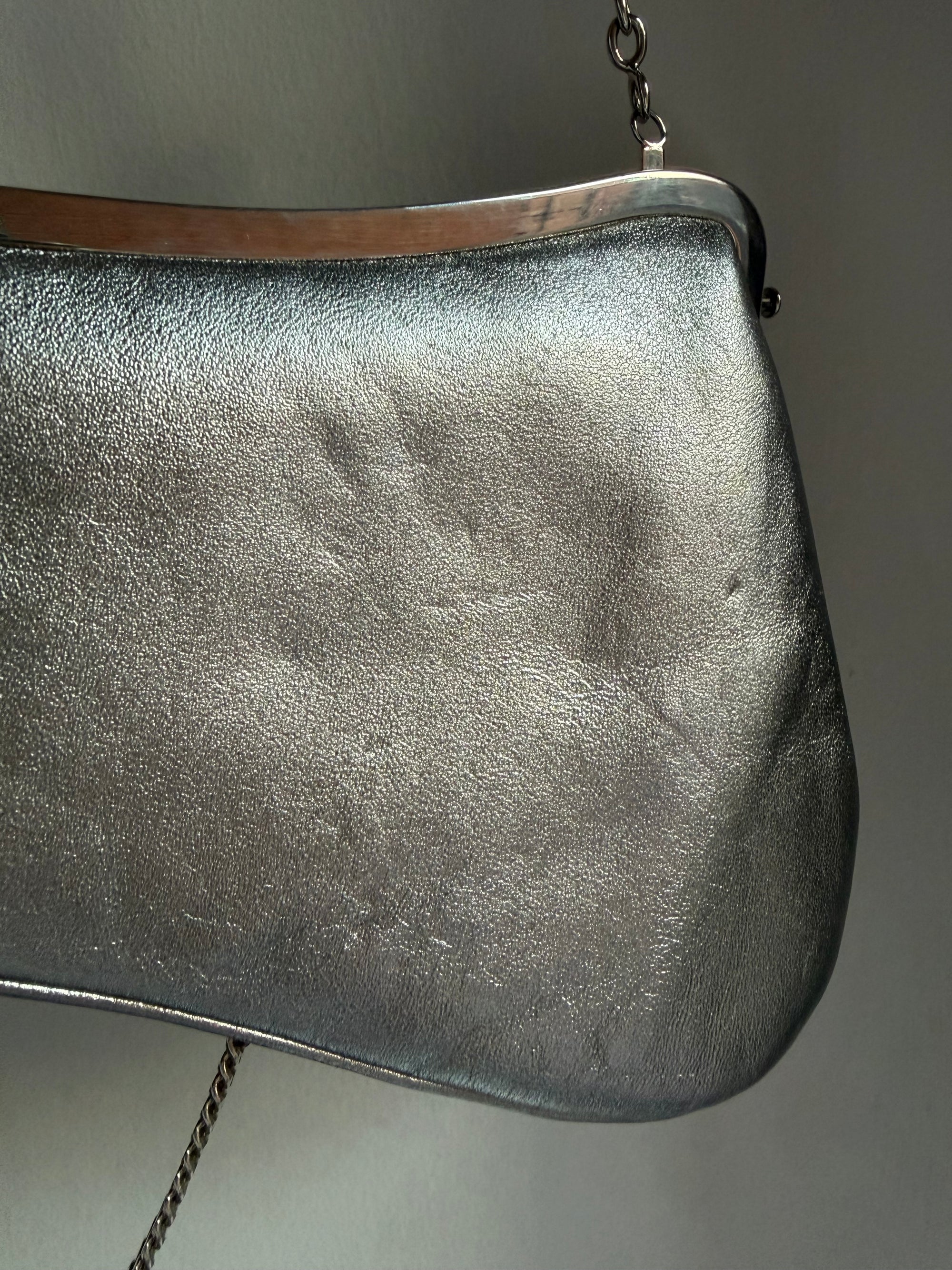 Ultra rare! Dior Silver Vintage Heart Chain Mini Saddle Bag