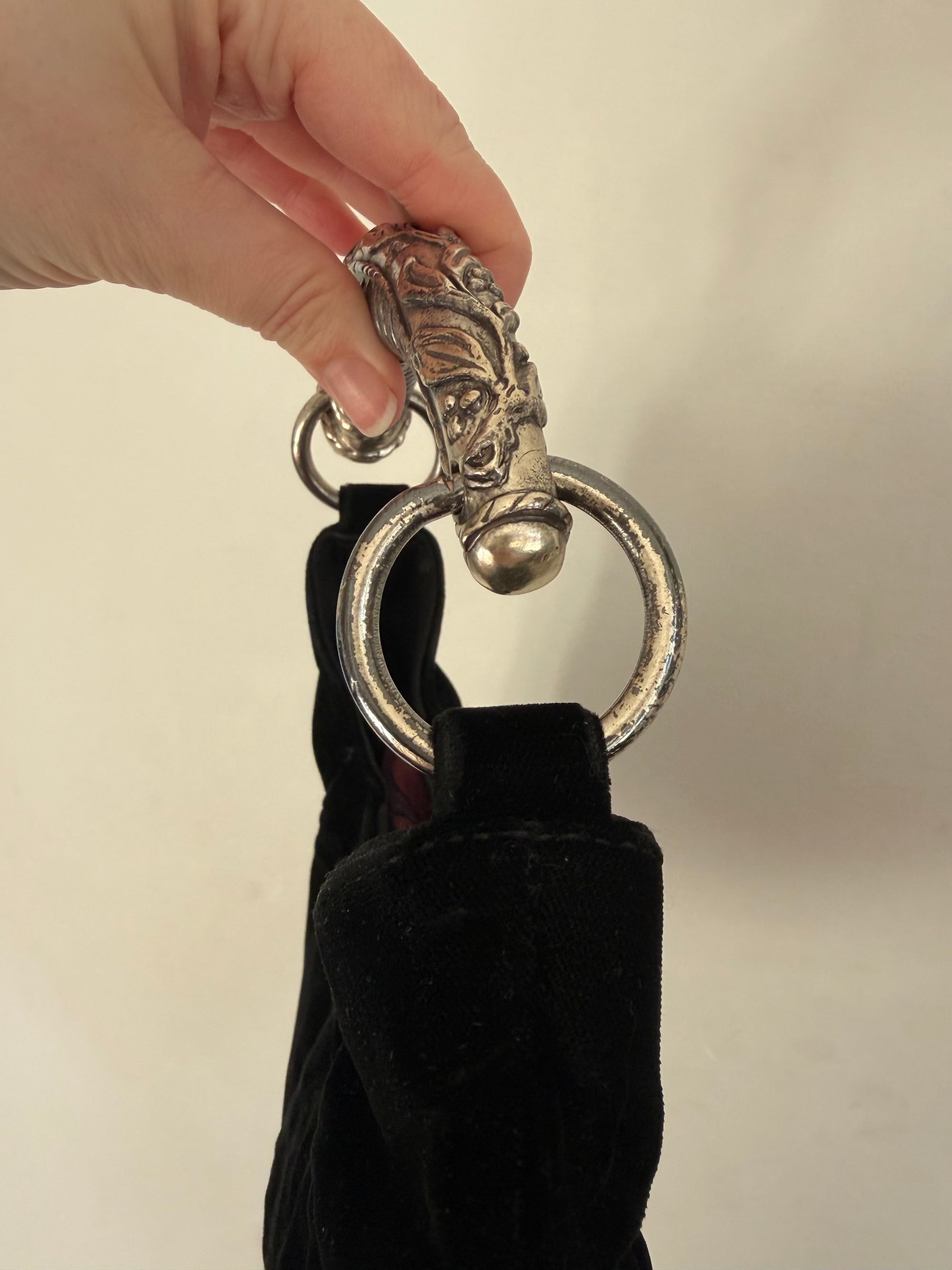 Vintage Yves Saint Laurent Black Velvet Mini Mombasa Silver Horn