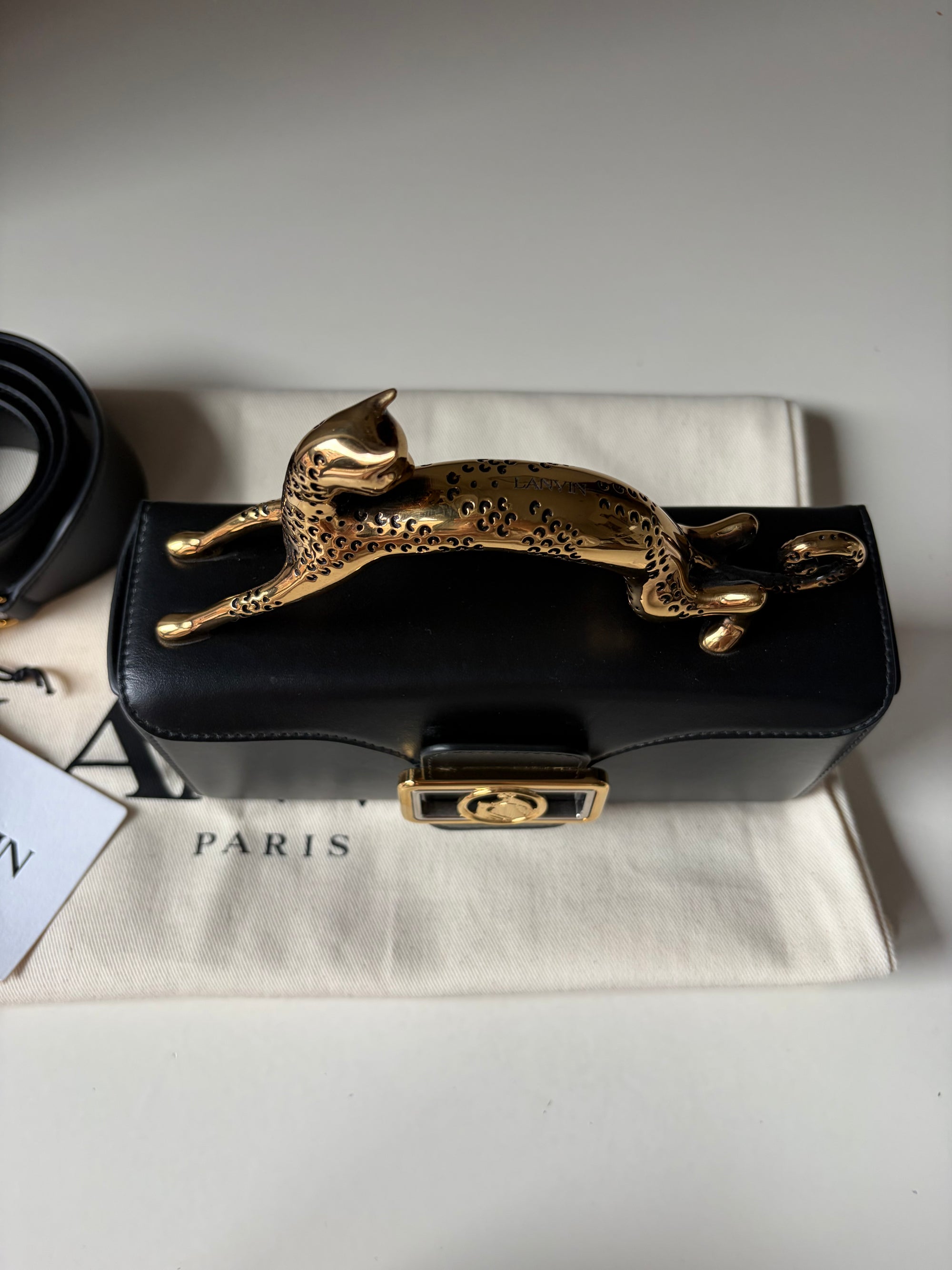 Lanvin nano pencil tote cat bag black and gold
