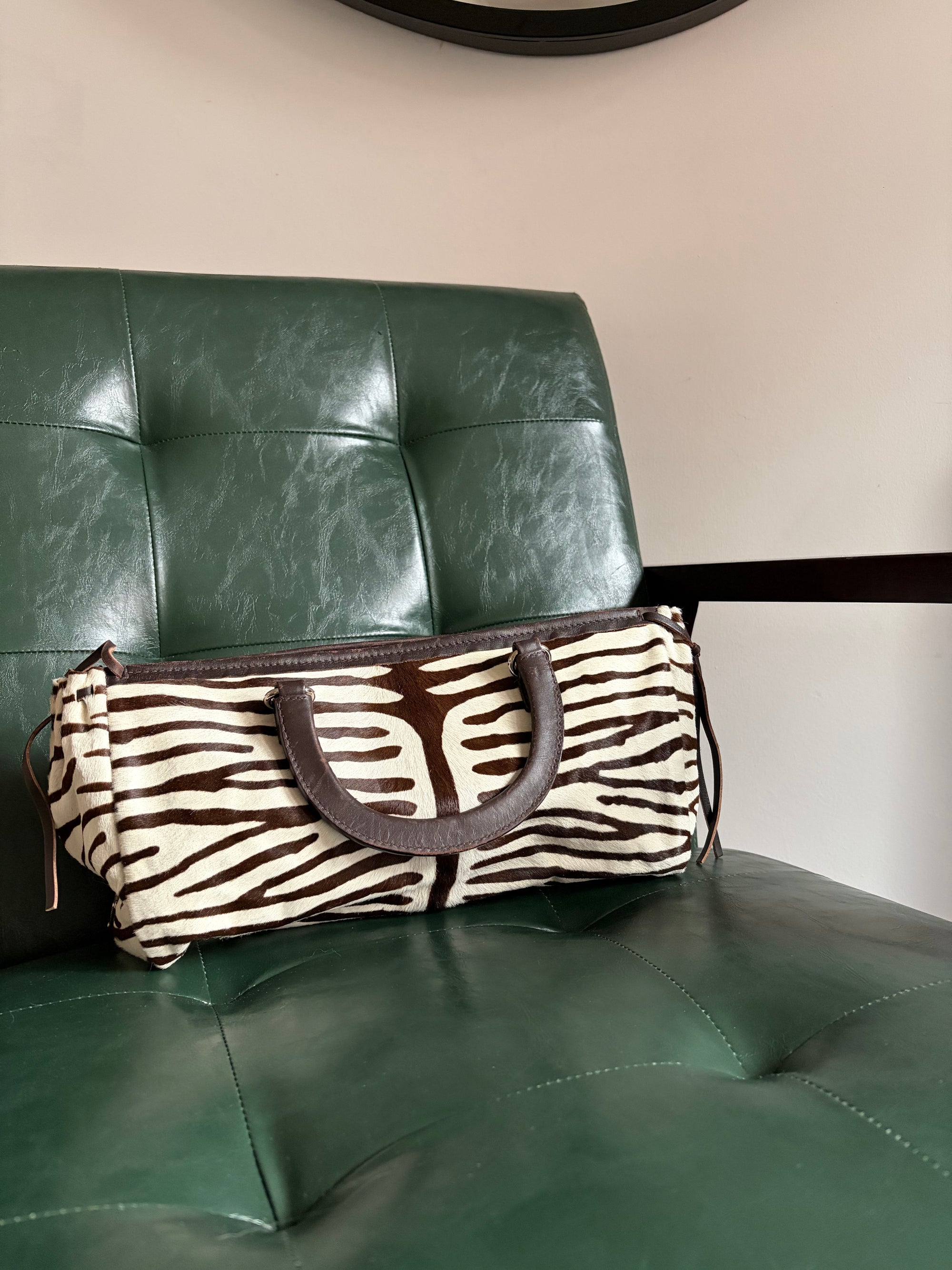 Vintage Prada Zebra Print Pony Hair Top Handle Bag