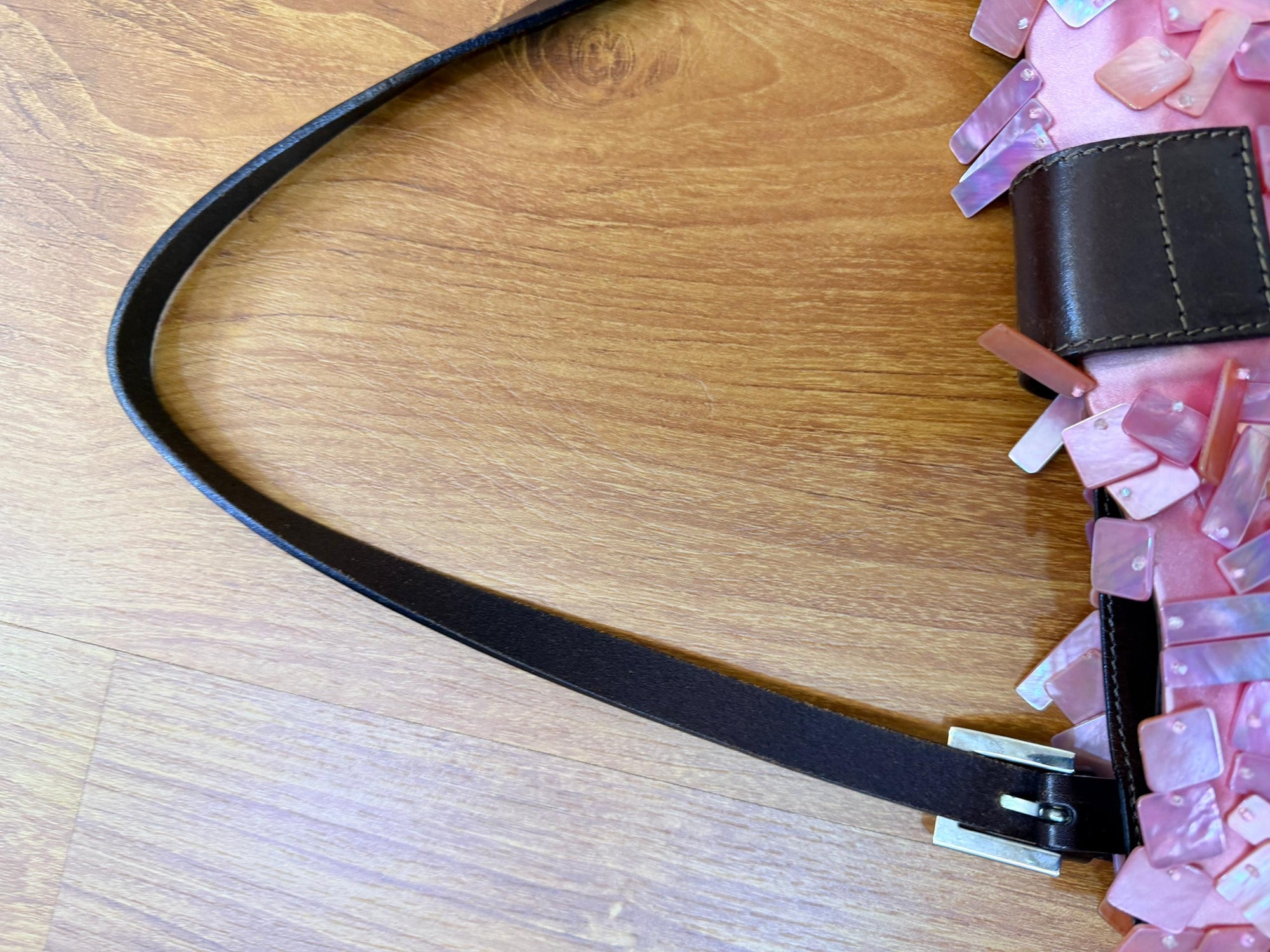 Ultra rare! Fendi pink mother of pearl satin baguette