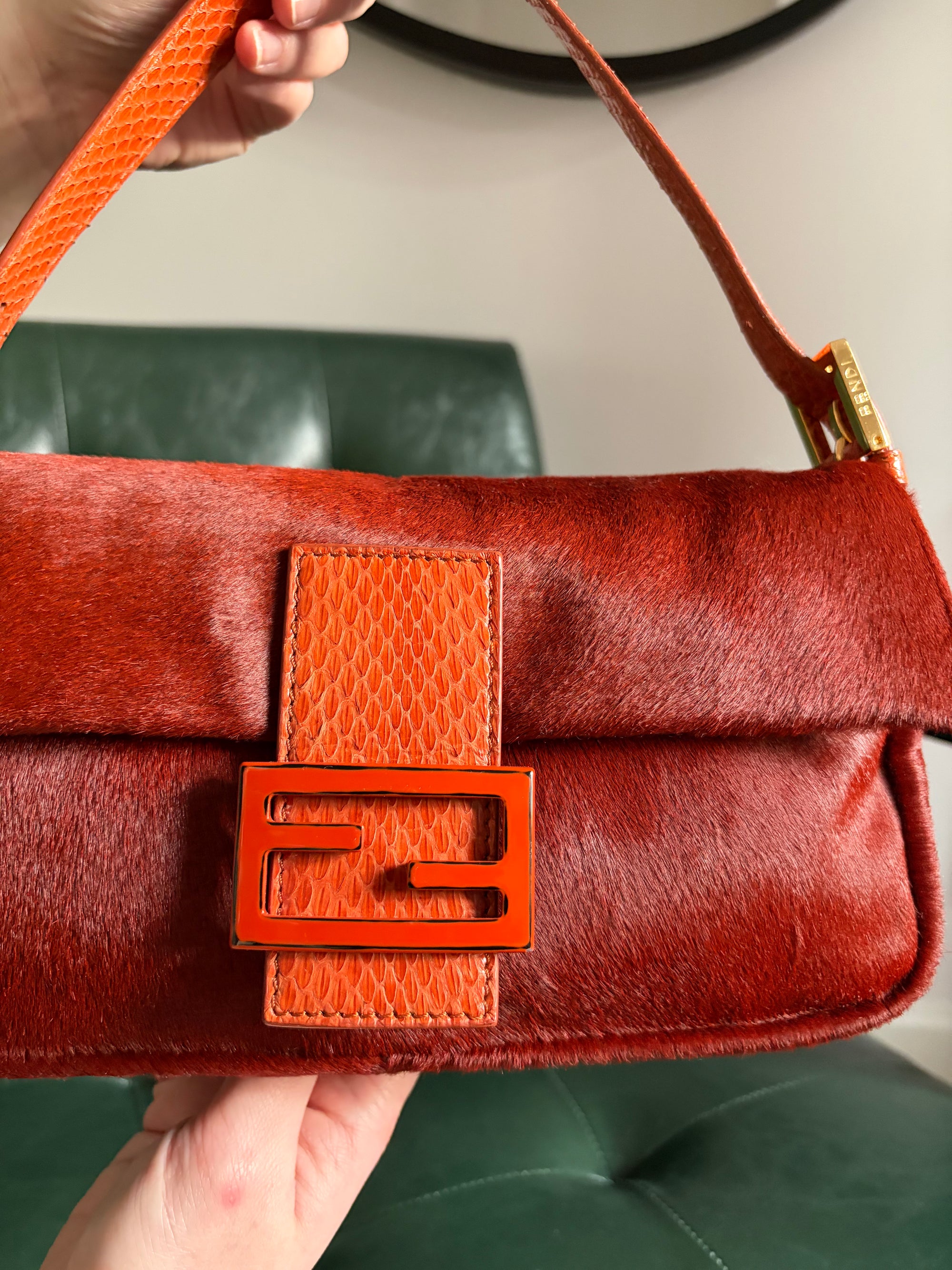 Ultra rare! Orange Fendi pony hair baguette