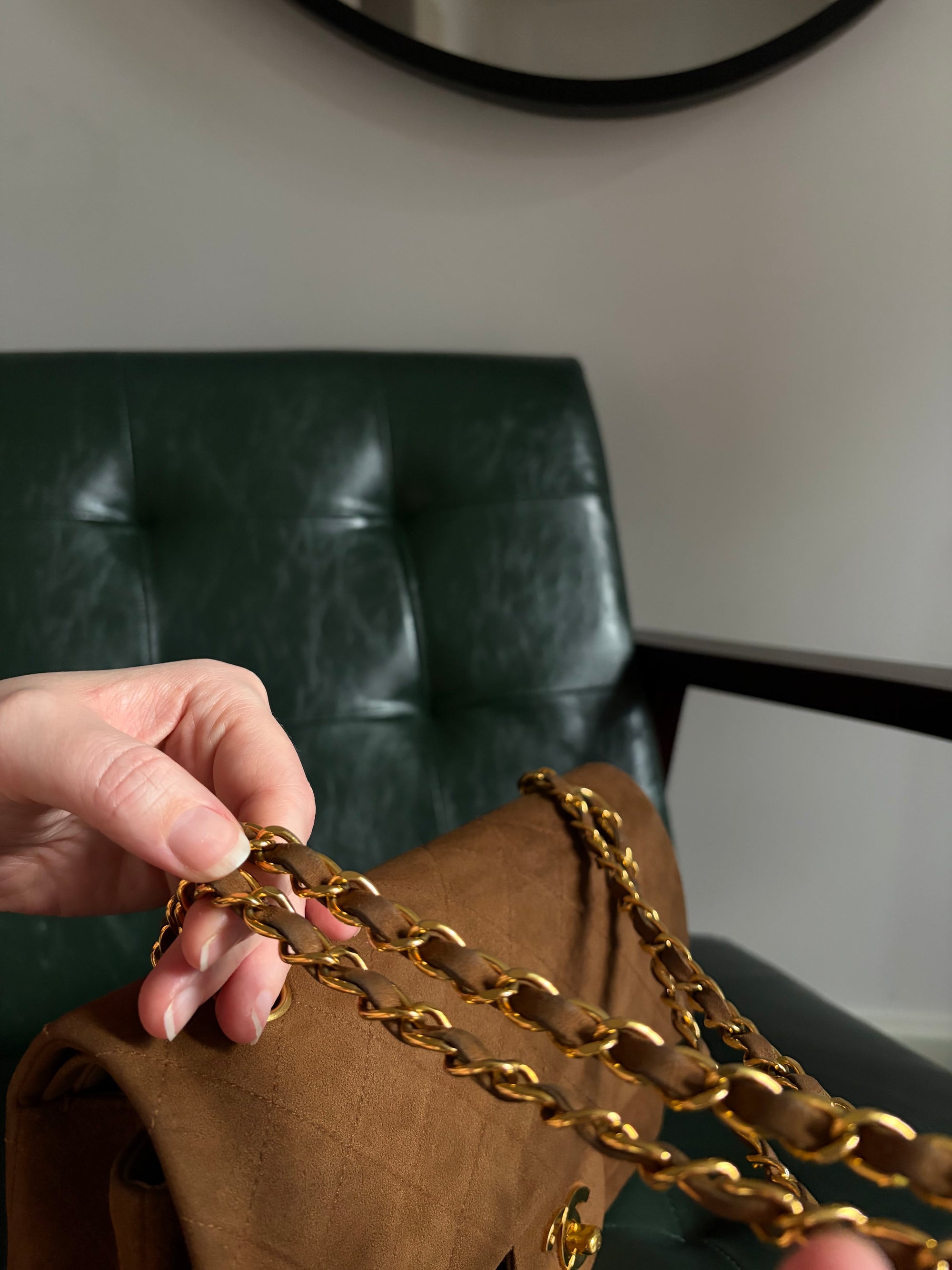 Chanel vintage caramel brown suede medium classic flap bag - 24ct gold