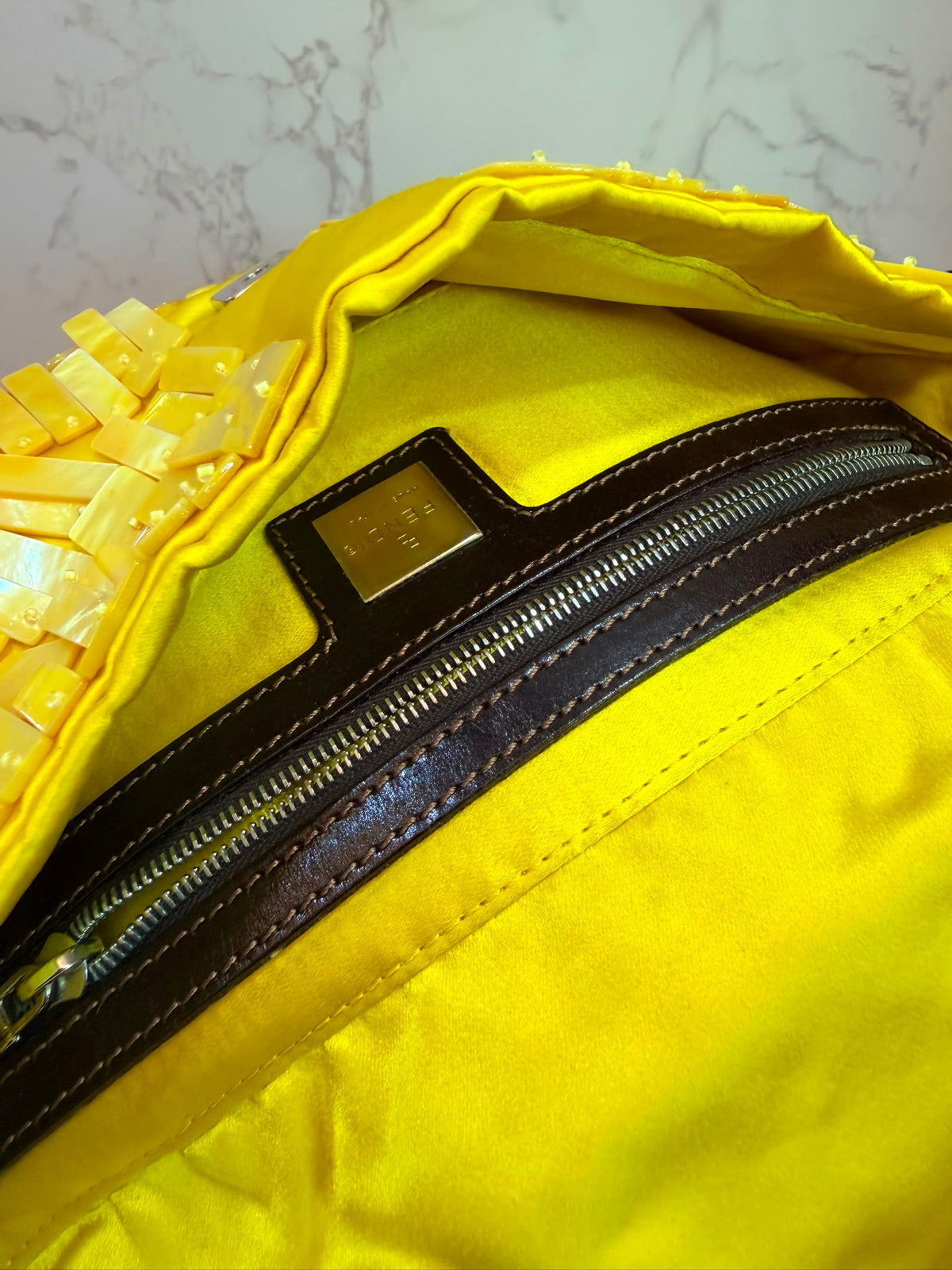 Ultra rare! Fendi mother of pearl yellow shell beaded baguette