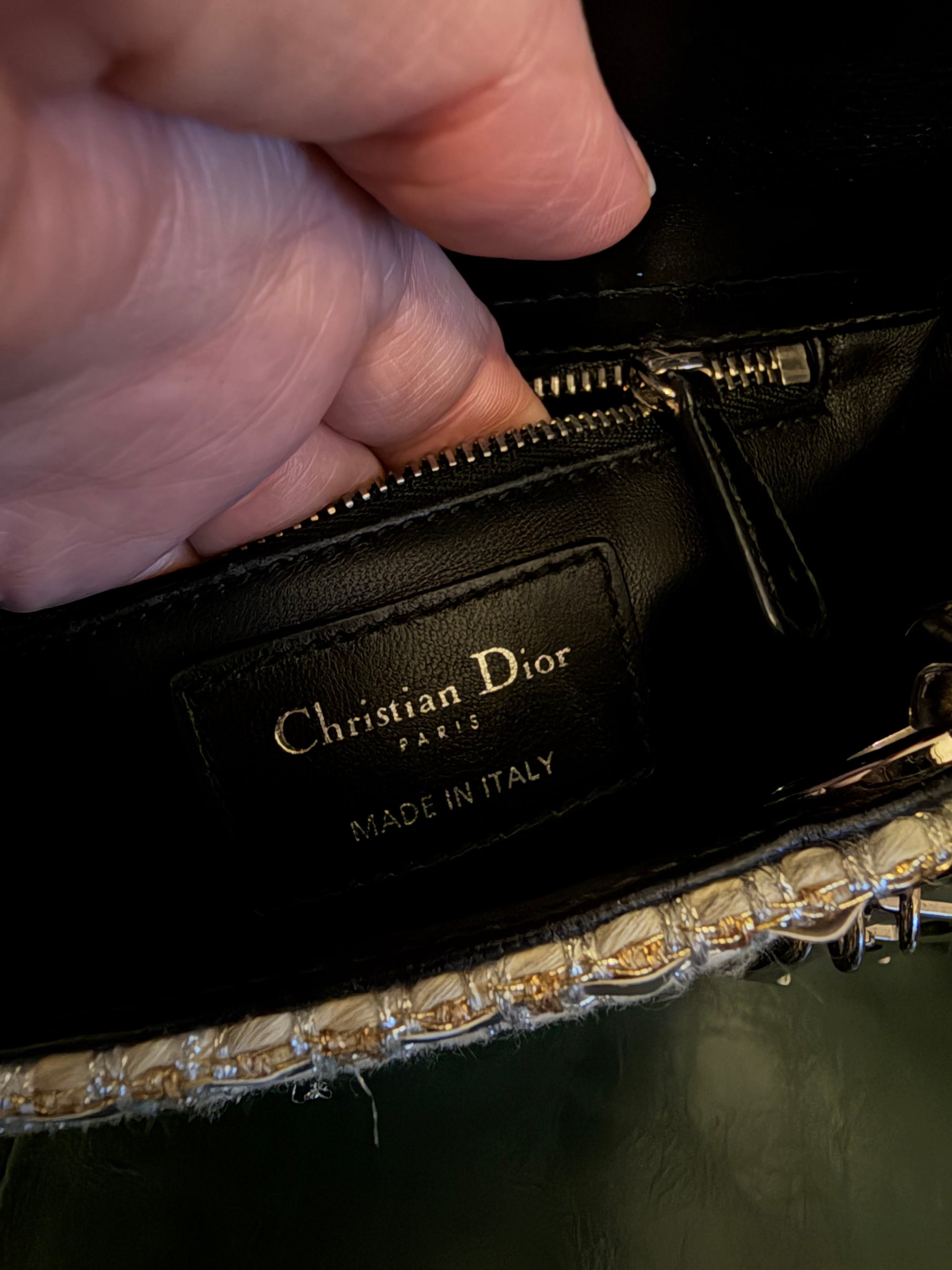 Metallic braided tweed mini Lady Dior bag