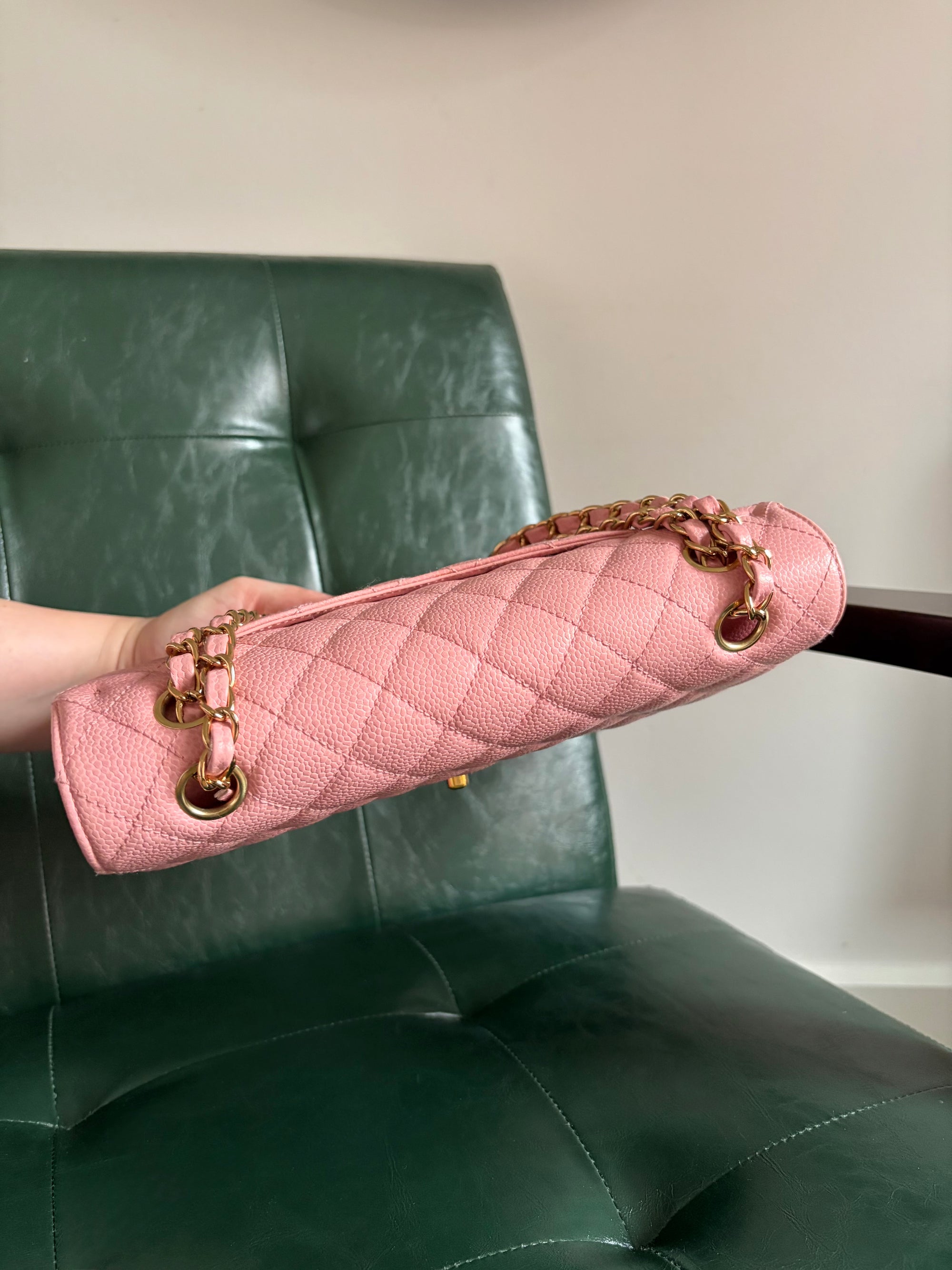 Rare! Series 9 Chanel Rose Sakura Pink Vintage Caviar Medium Classic Flap 24ct Gold Hardware