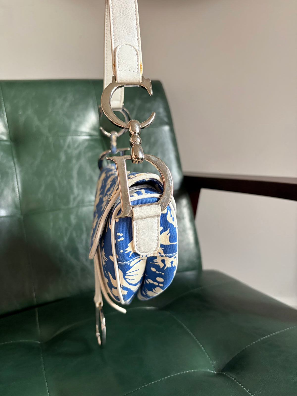Dior blue and white "Surf Chick" saddle bag