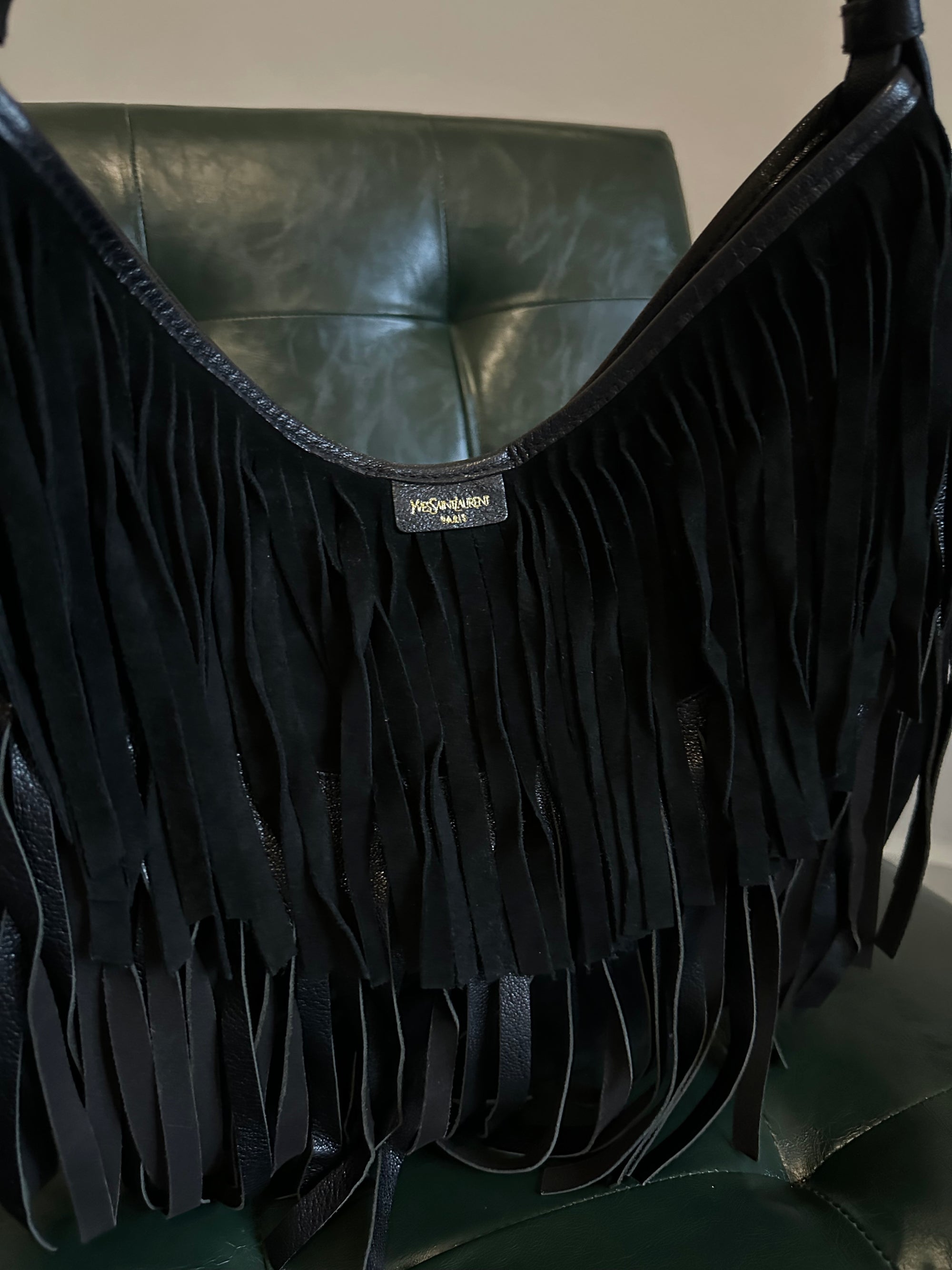 Yves Saint Laurent black suede fringed Mombasa bag