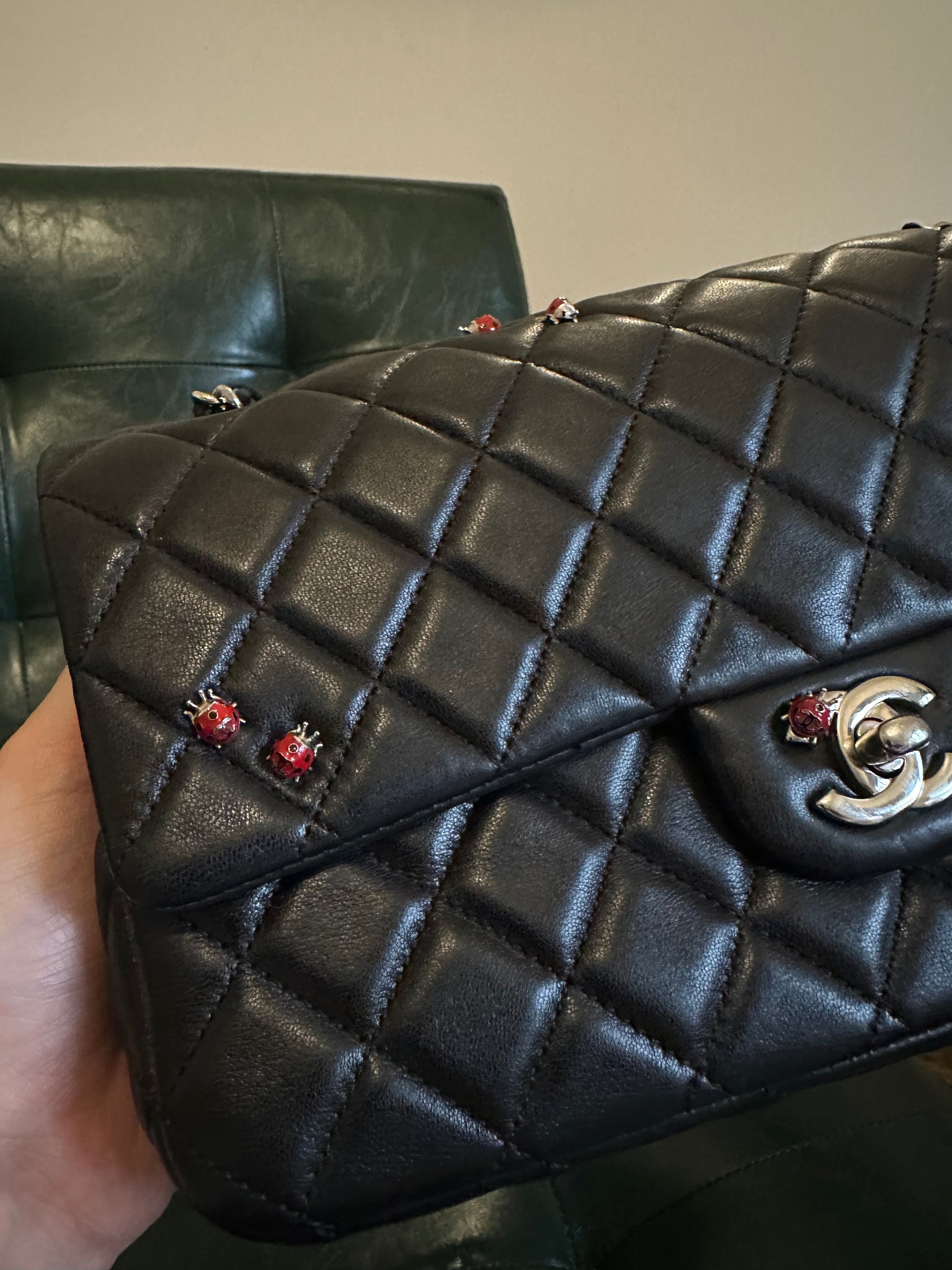 Rare! Chanel medium black ladybug single flap bag