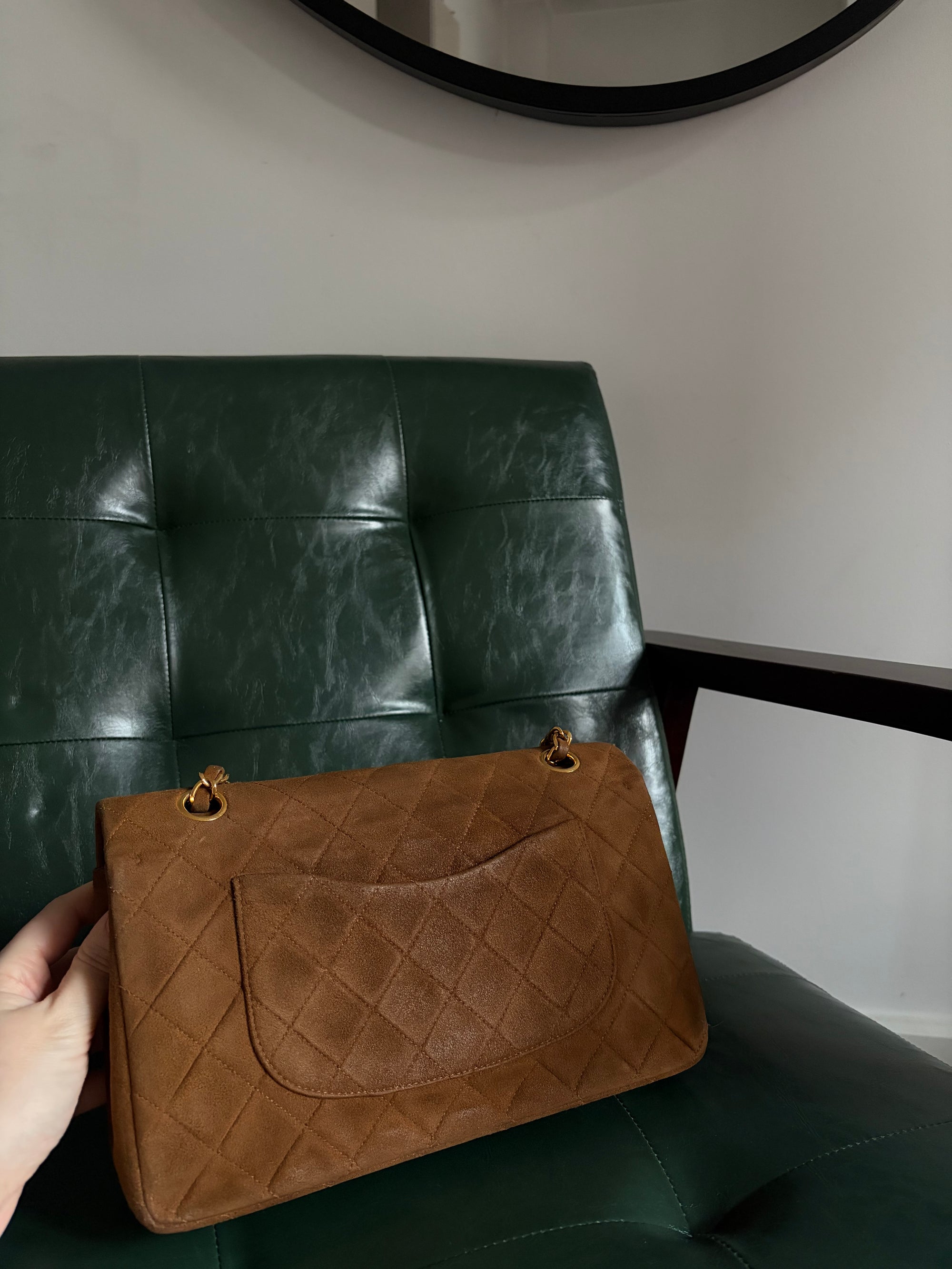 Chanel vintage caramel brown suede medium classic flap bag - 24ct gold