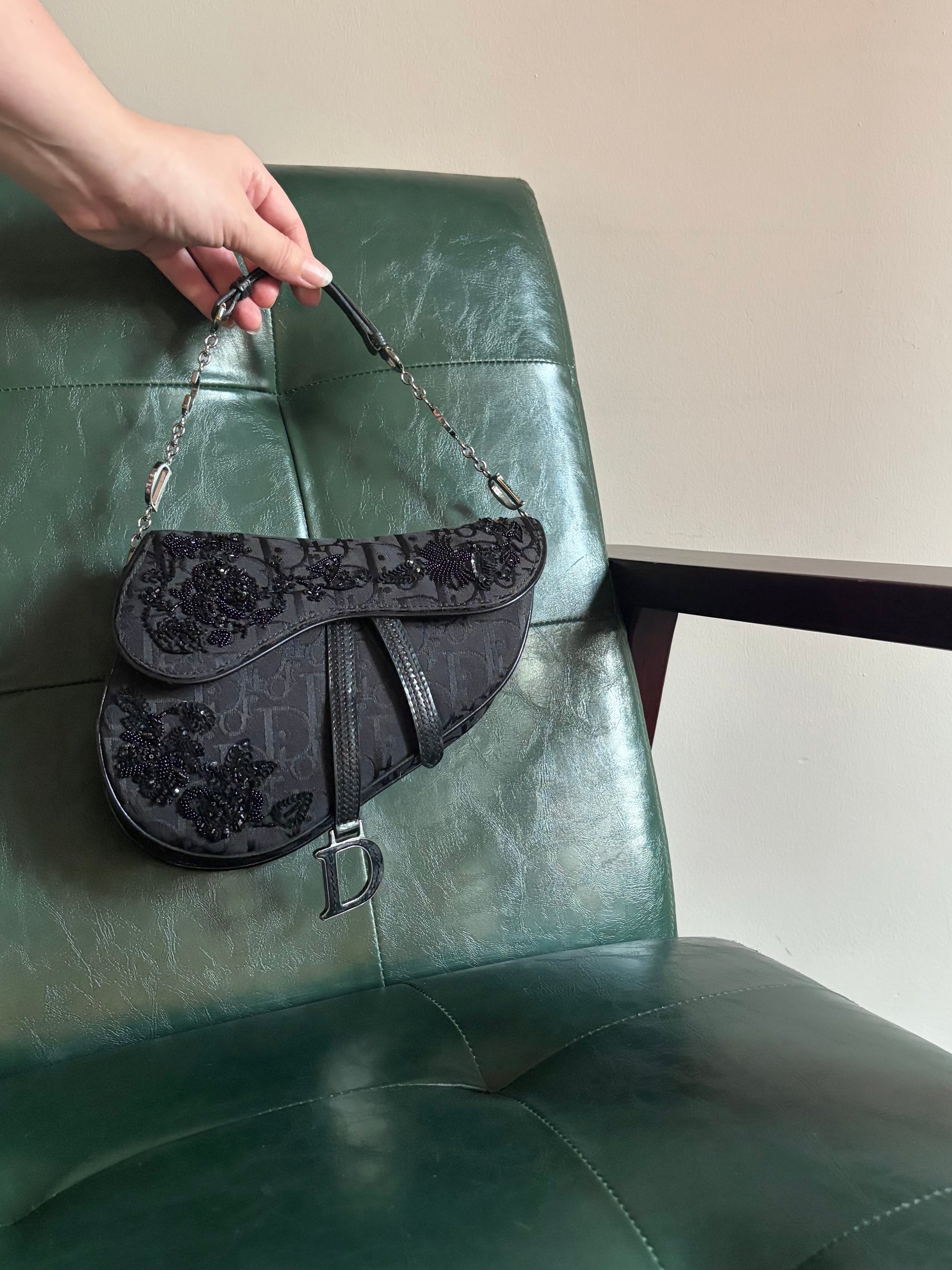 Limited Edition Dior mini saddle bag black embellished monogram canvas