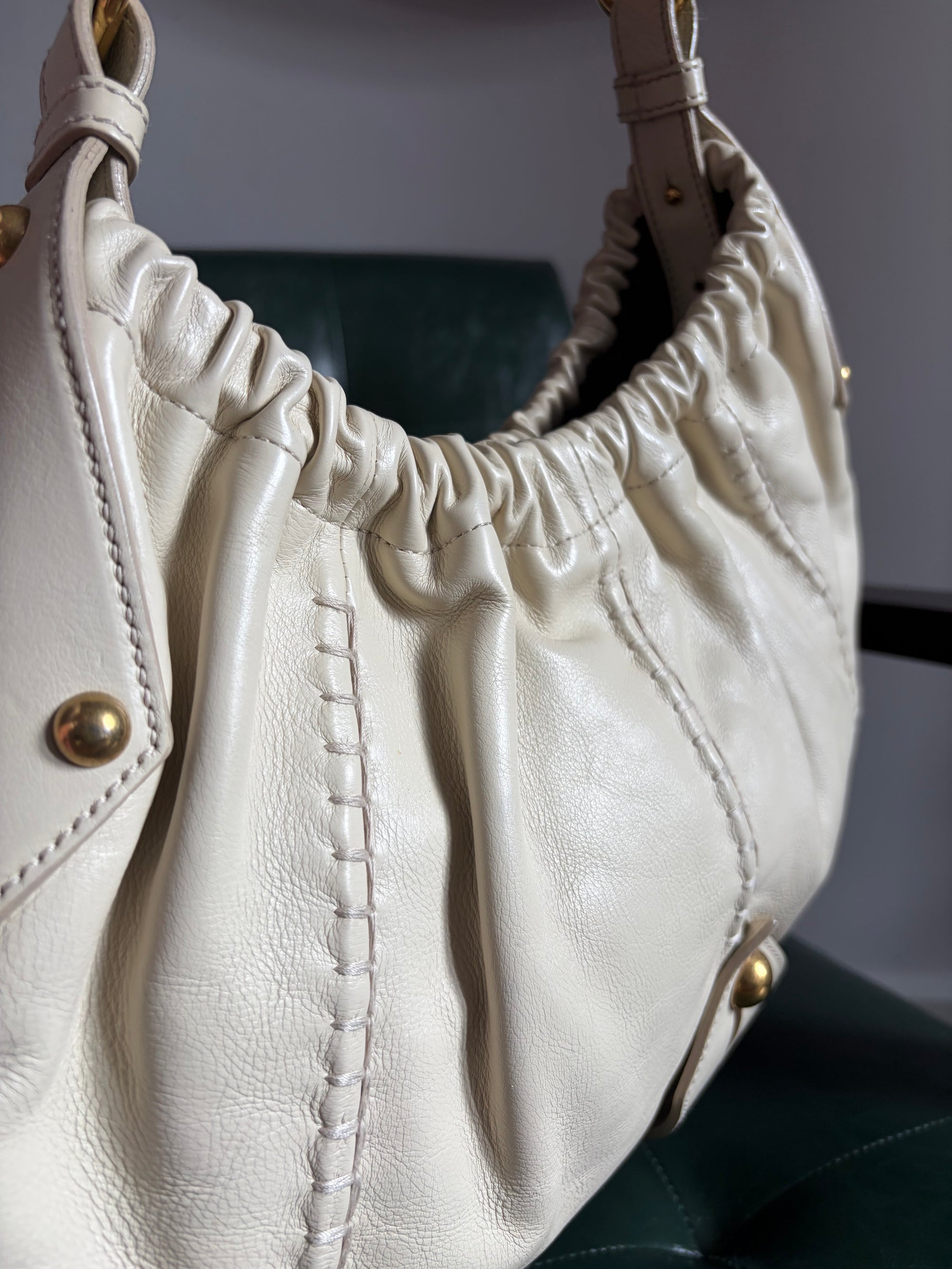 Vintage Yves Saint Laurent Cream Mombasa Bag Gold Horn