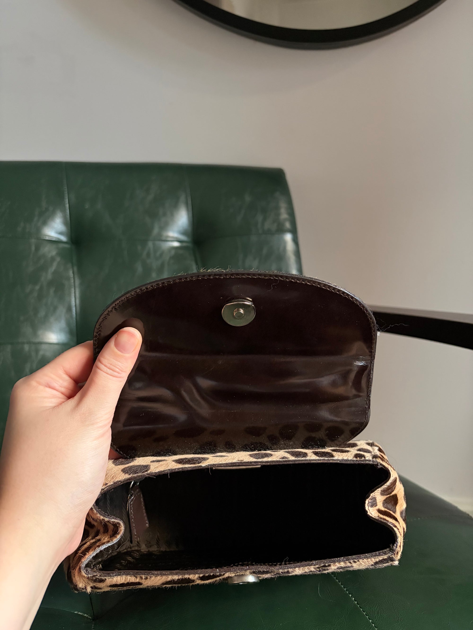 Vintage Prada pony hair cheetah print top handle bag