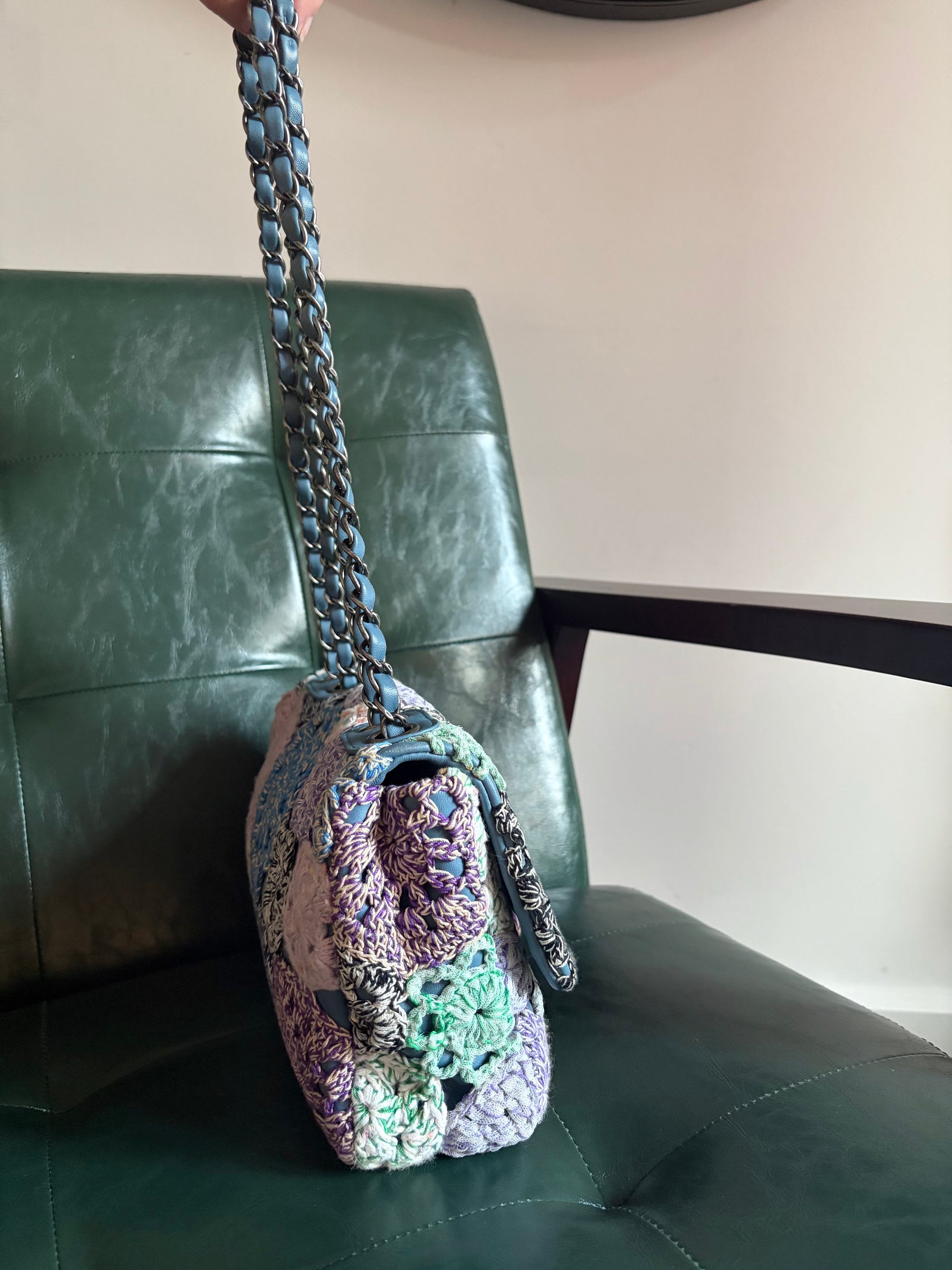 Chanel Paris-Seoul blue leather and crochet single flap bag