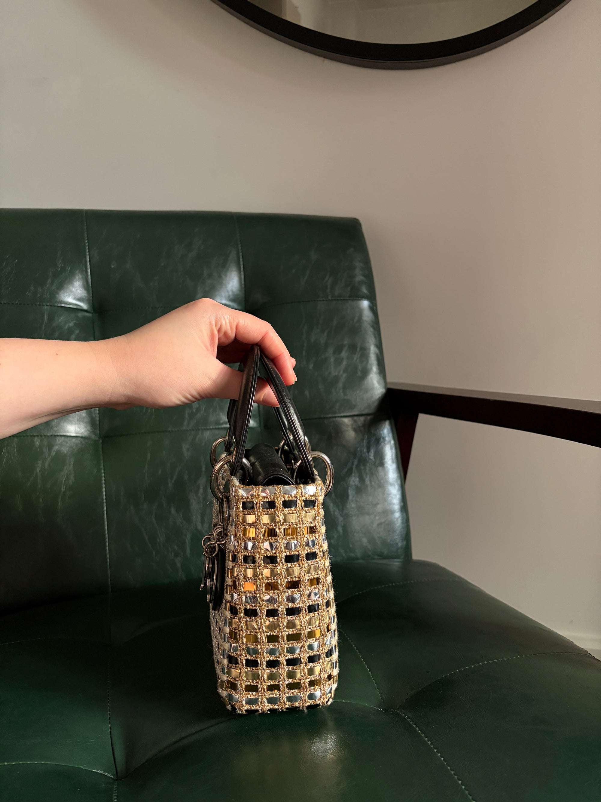 Metallic braided tweed mini Lady Dior bag