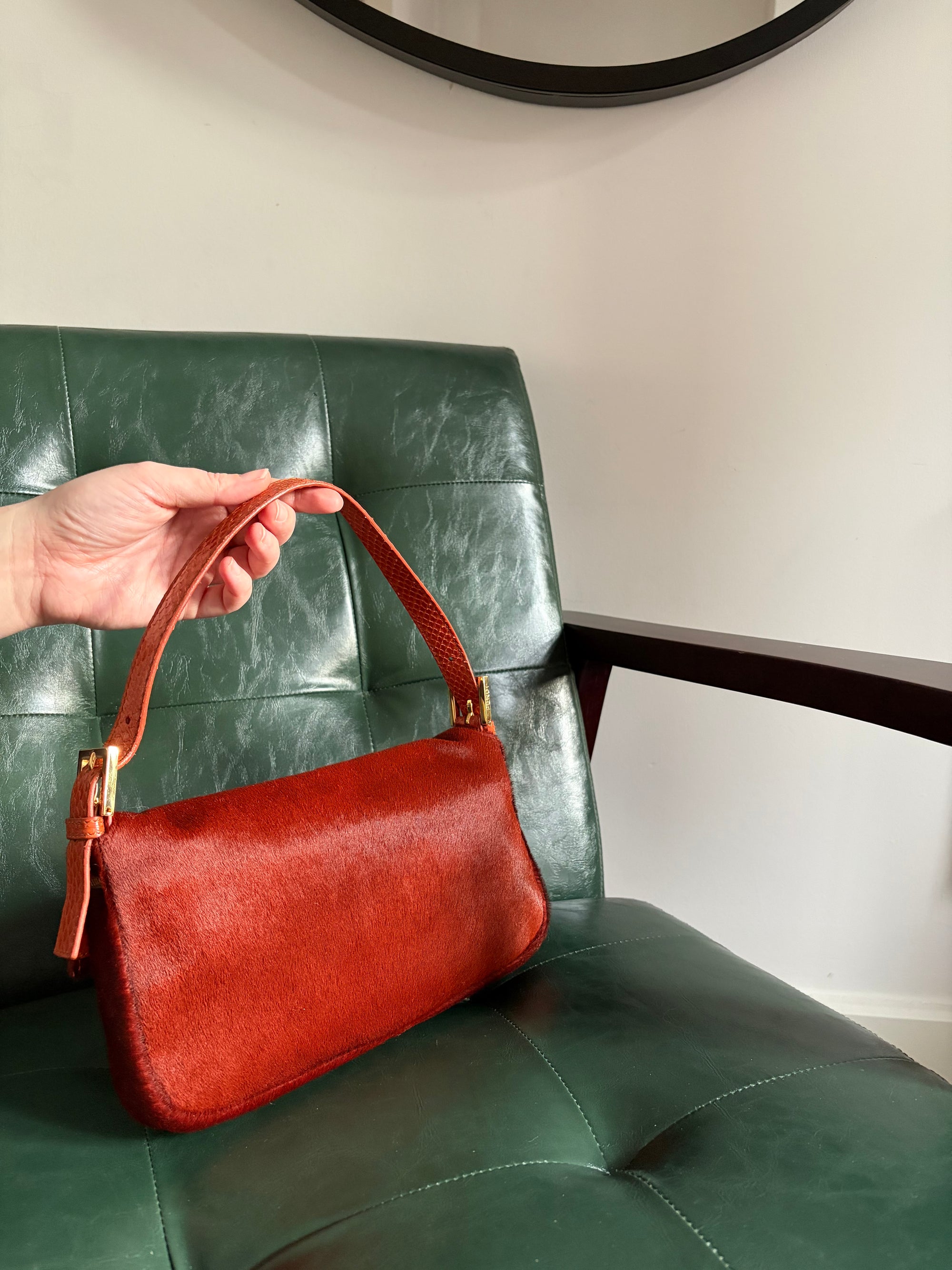 Ultra rare! Orange Fendi pony hair baguette